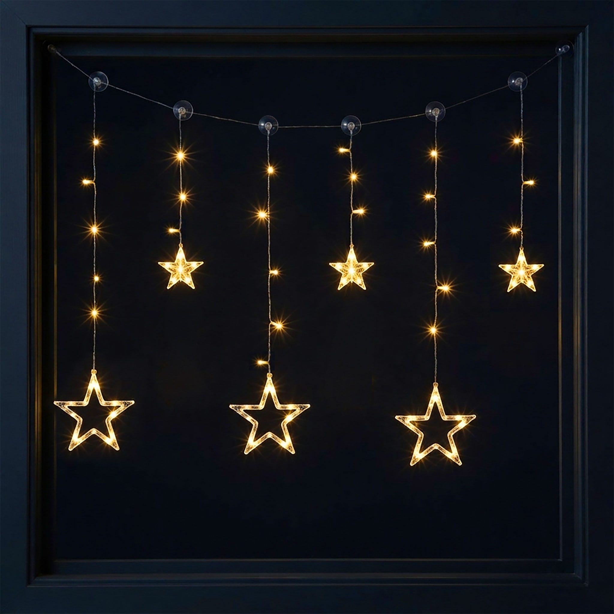 Spetebo Lichtervorhang LED Sternen Lichtervorhang warm weiß - 63 LED, 100 cm - Deko Lichterkette mit 63 LED für Innen