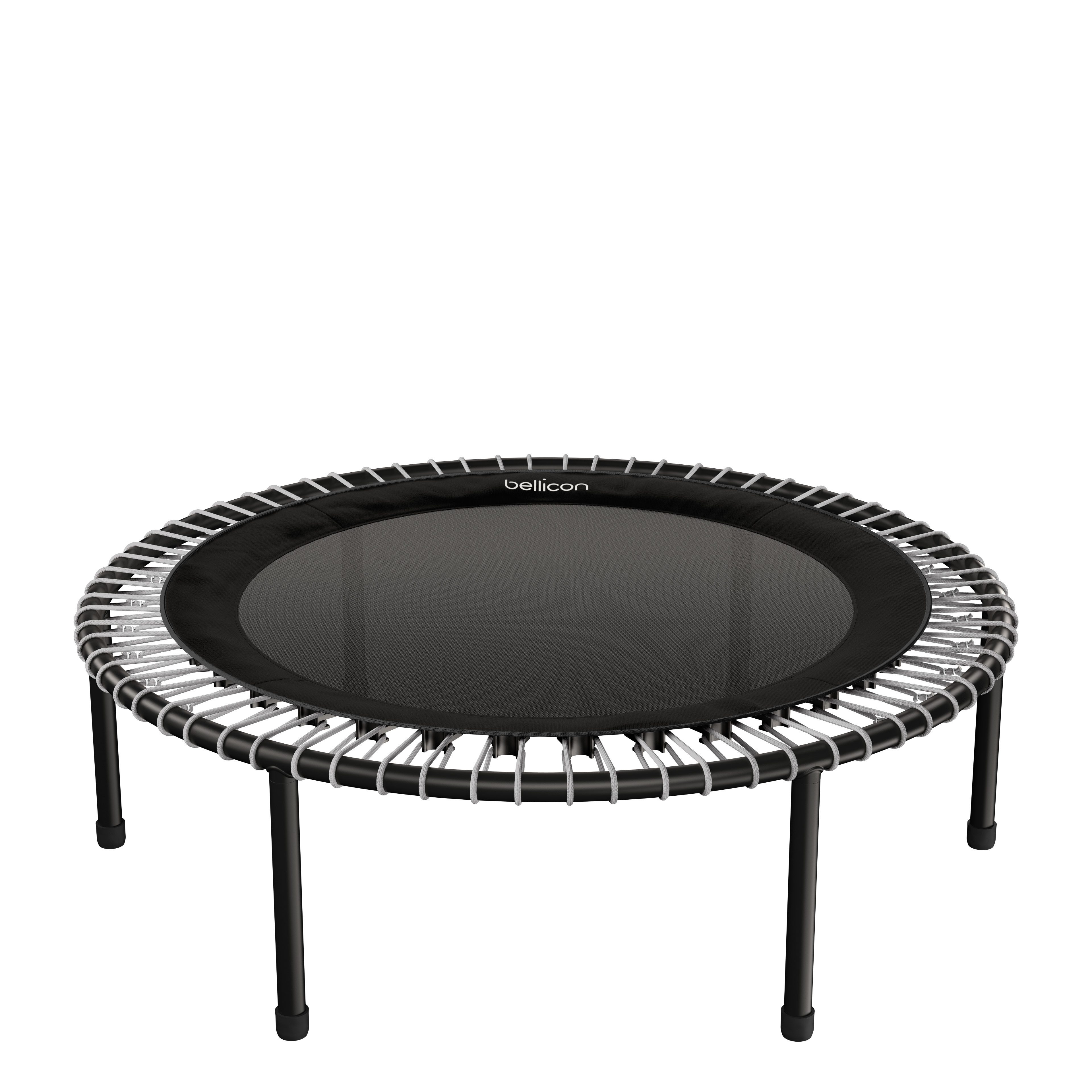 bellicon Fitnesstrampolin 112cm (Grau) mit Seilring-Federung bis 90kg (Medium), Praktische Klappbeine, Dreiteiliger Rahmen, Made in Germany