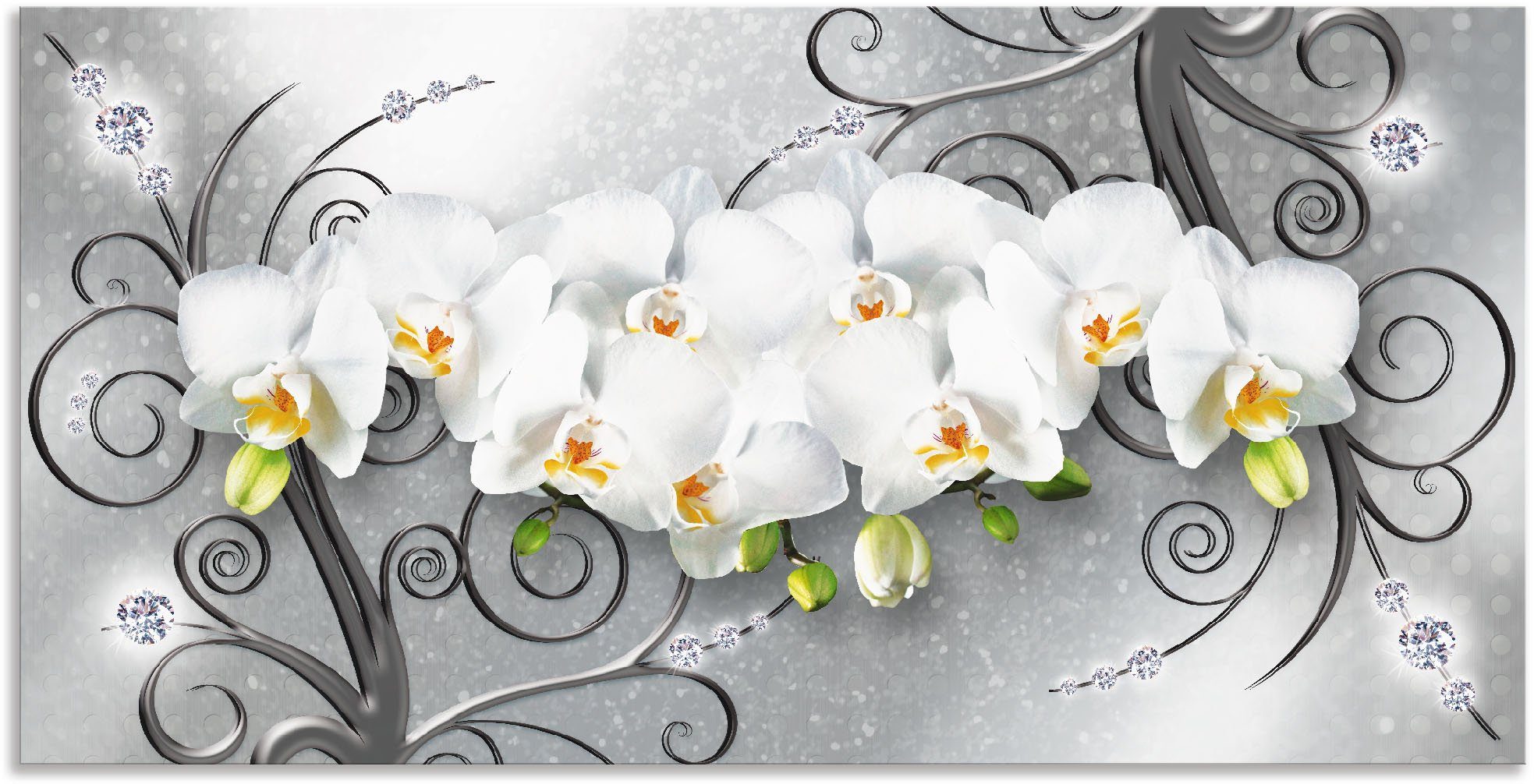 Artland Wandbild weiße Orchideen auf Ornamenten, günstig online kaufen