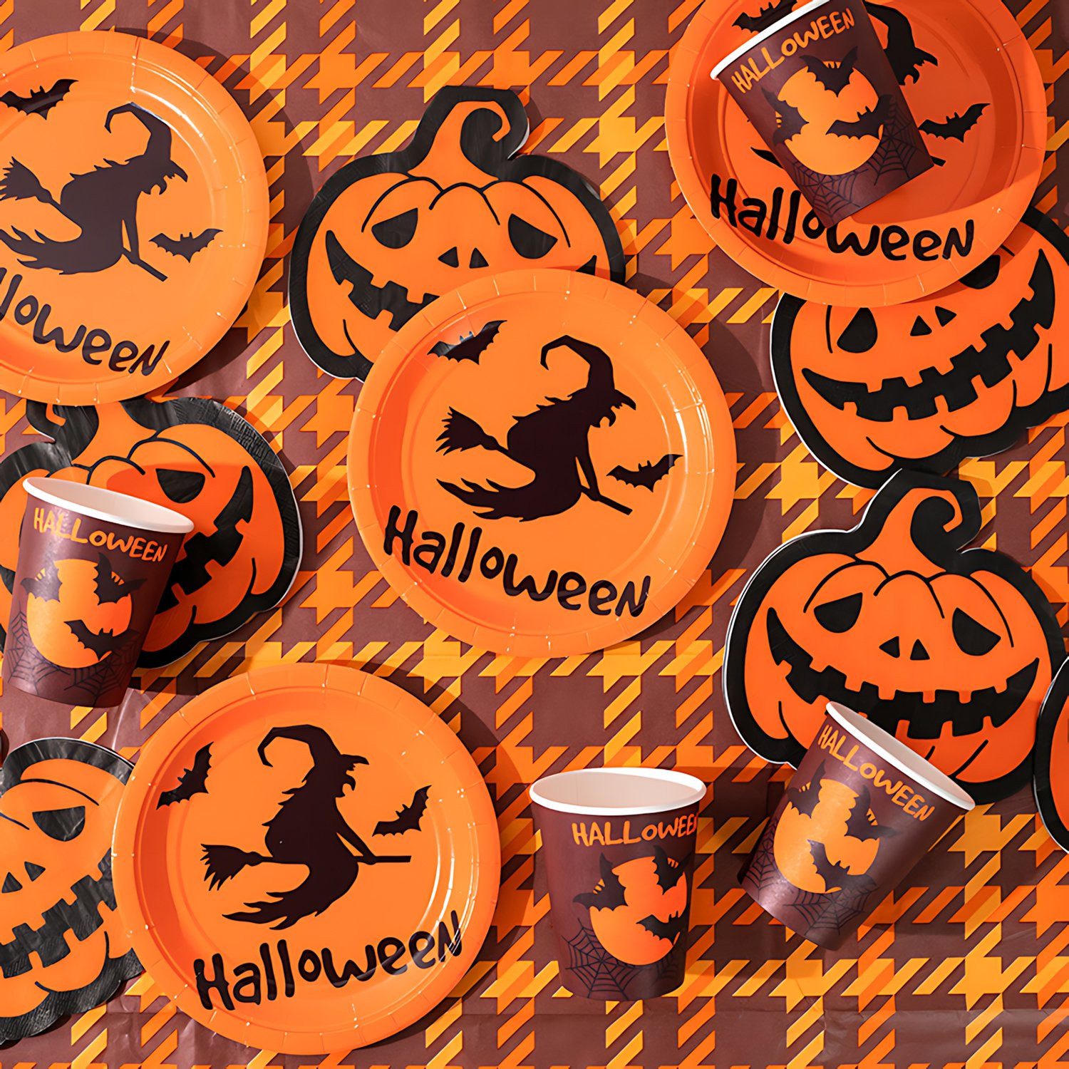 Maskworld Papierserviette Halloween Party Set Basic, Stimmungsvolle Tischdeko mit Kürbis- und Hexenmotiven, geignet für 6