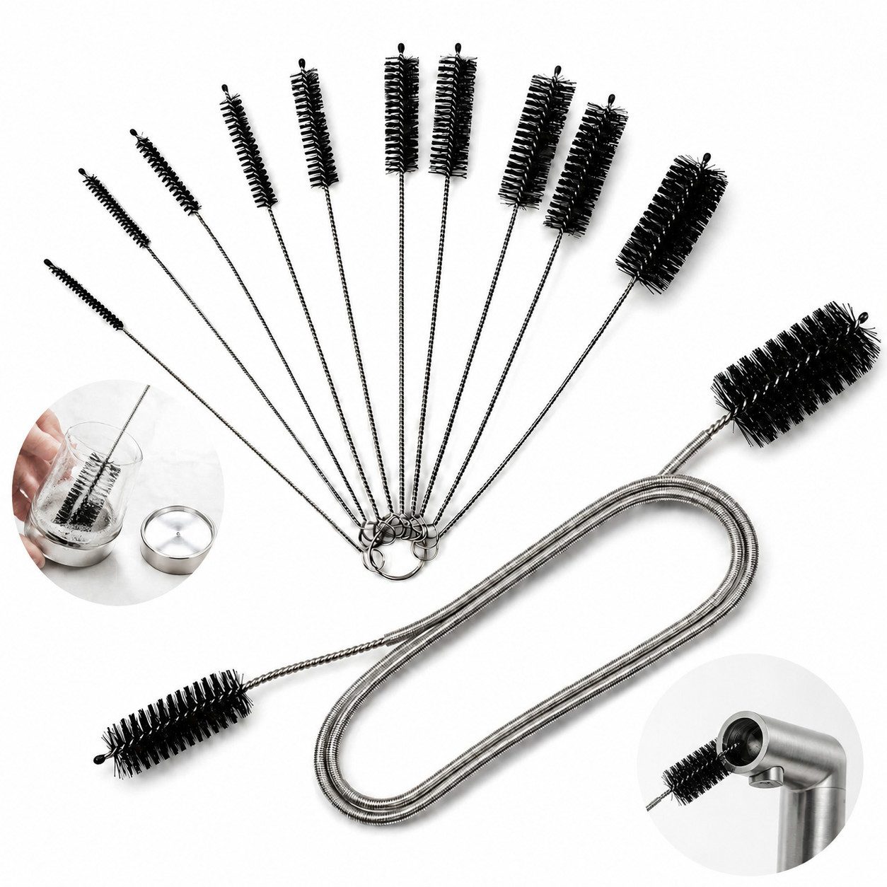XEOOCE Reinigungsbürsten-Set Rohrreinigungsbürste Set 10-tlg., Flexible Bürsten für Rohre, Aquarium, PVC-Rohr, Schlauch, (Set, 10-teilig), flexibel, langlebig, wiederverwendbar, leicht zu reinigen