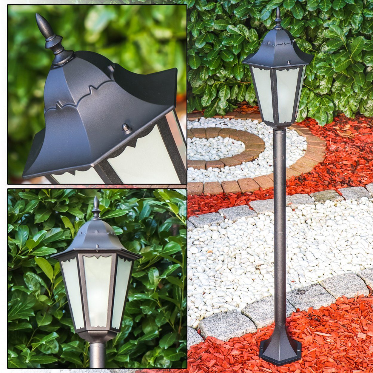 hofstein Außen-Stehlampe »Fabiano« Außenleuchte Stehleuchte in antikem Look, Retro/Vintage, ohne Leuchtmittel, Aluguss in Schwarz matt, Wegeleuchte 120cm, Gartenlampe, E27, IP44