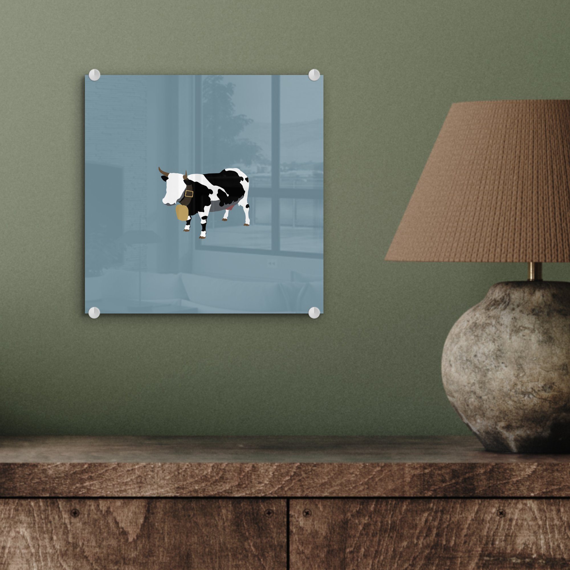 Foto - einer Illustration (1 Bilder St), Einfache Kuh, - Glas Acrylglasbild auf Wandbild Glas Wanddekoration MuchoWow Glasbilder - auf