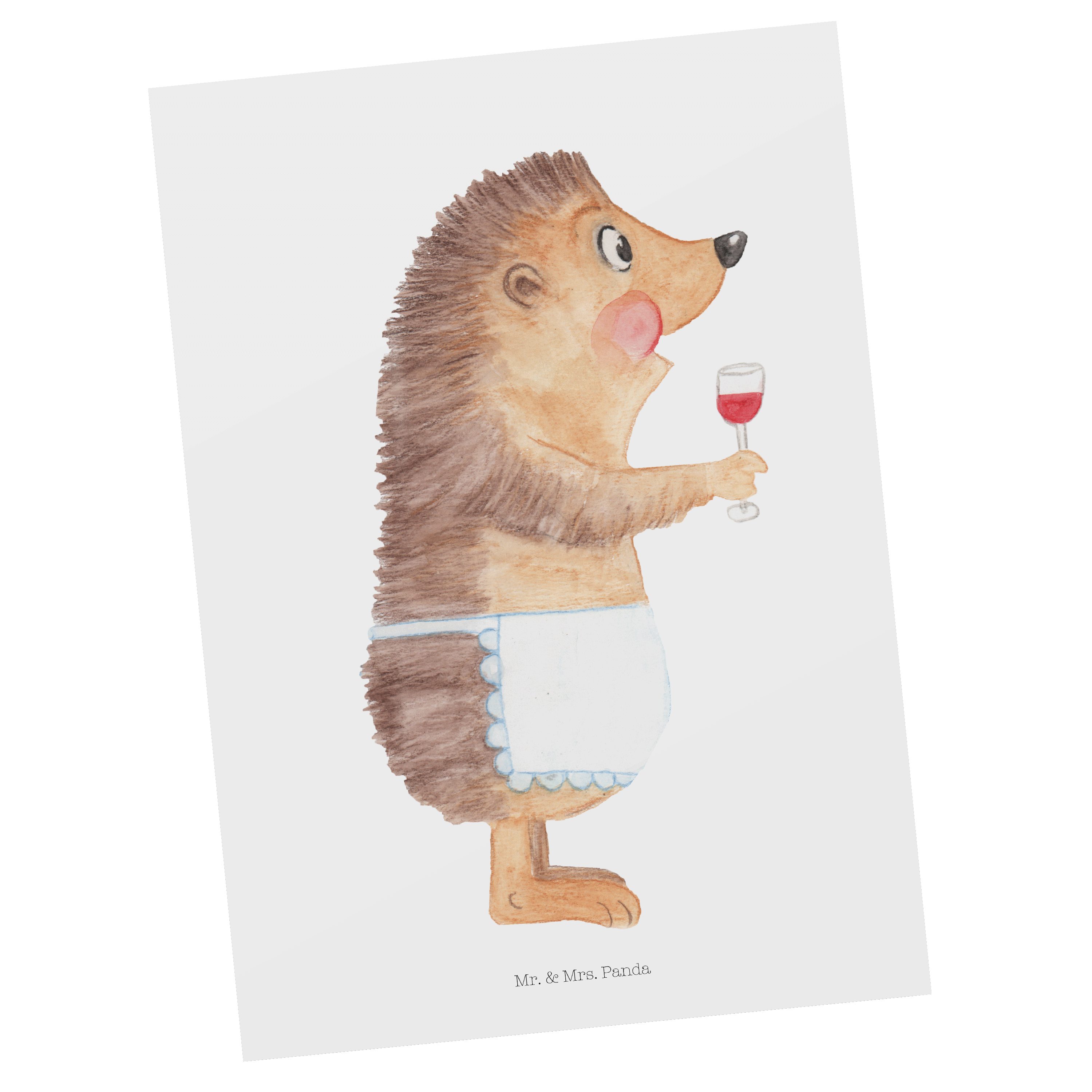 Postkarte Igel mit Mr. Weiß - W Mrs. Geschenk, Deko, & - Wein Panda trinken, Wein Wein Weißwein,