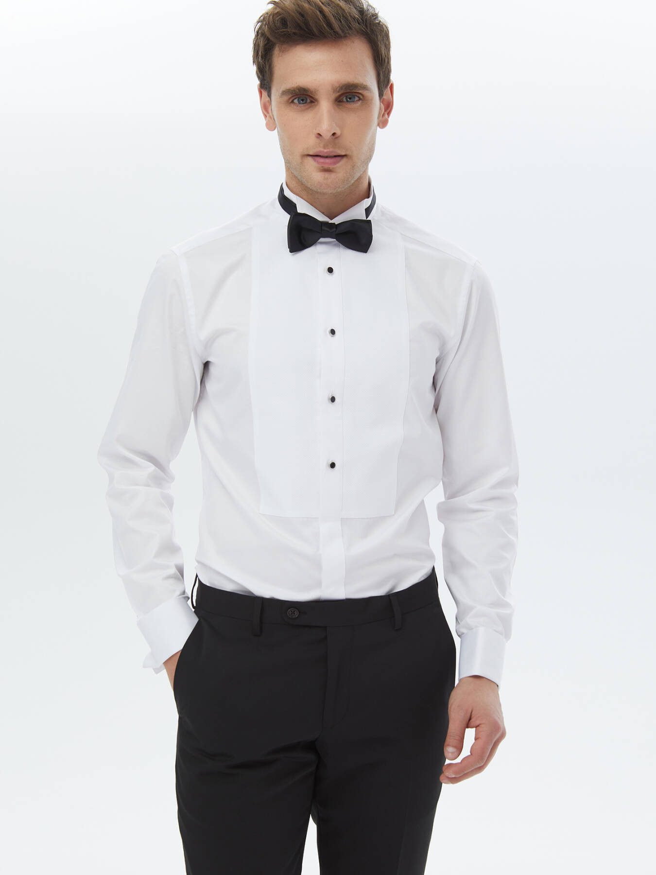 KİP Langarmhemd Weißes Slim Fit Doppel-Manschetten Smokinghemd günstig online kaufen