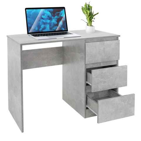 ML-DESIGN Schreibtisch Bürotisch mit 3 Schubladen aus Holz PC Tisch, Schreibtisch 90x76x50 cm Grau Laptoptisch PC modern
