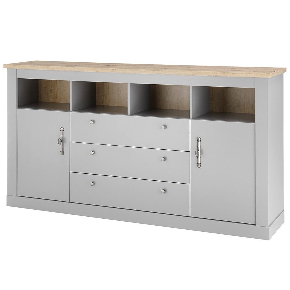 Lomadox Sideboard CHATHAM-61, Wohn-/Esszimmer Landhaus in grau mit Artisan Eiche Nb., 198/104/44 cm