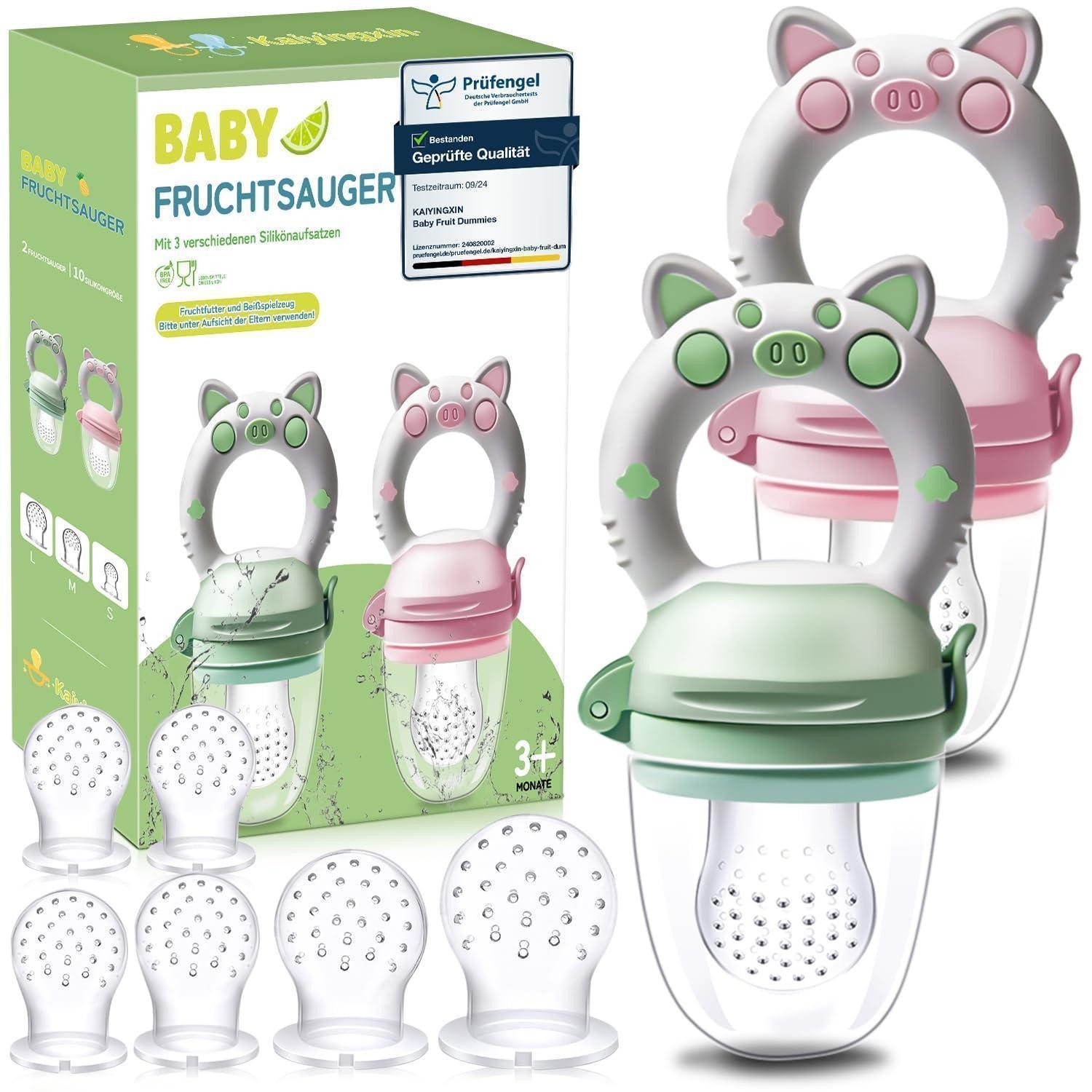 LuxusKollektion Schnuller Fruchtsauger Baby Obstschnuller Silikon Sauger BPAfrei 2er Rosa Grün