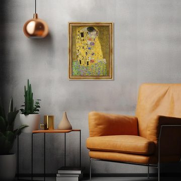 Dekomundo® Bild mit Rahmen Der Kuss von Gustav Klimt - Leinwandbild mit Rahmen