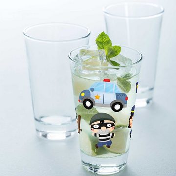 GRAVURZEILE Glas Leonardo Wasserglas mit UV-Druck - im Polizei 360° Design, Glas, - Alltagstauglich - als Geschenk für Kinder zum Kindergeburtstag