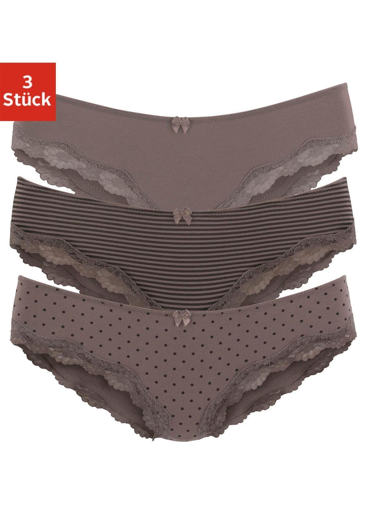 LASCANA Slip 3er-Pack, aus elastischer Baumwolle mit zarter Spitze günstig online kaufen