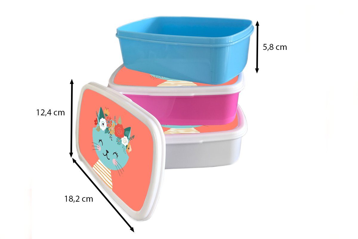 - Kunststoff, MuchoWow und für Brotdose, Erwachsene, weiß Brotbox Katze Blumen - Mädchen Rosa, Jungs Kinder (2-tlg), für und Lunchbox