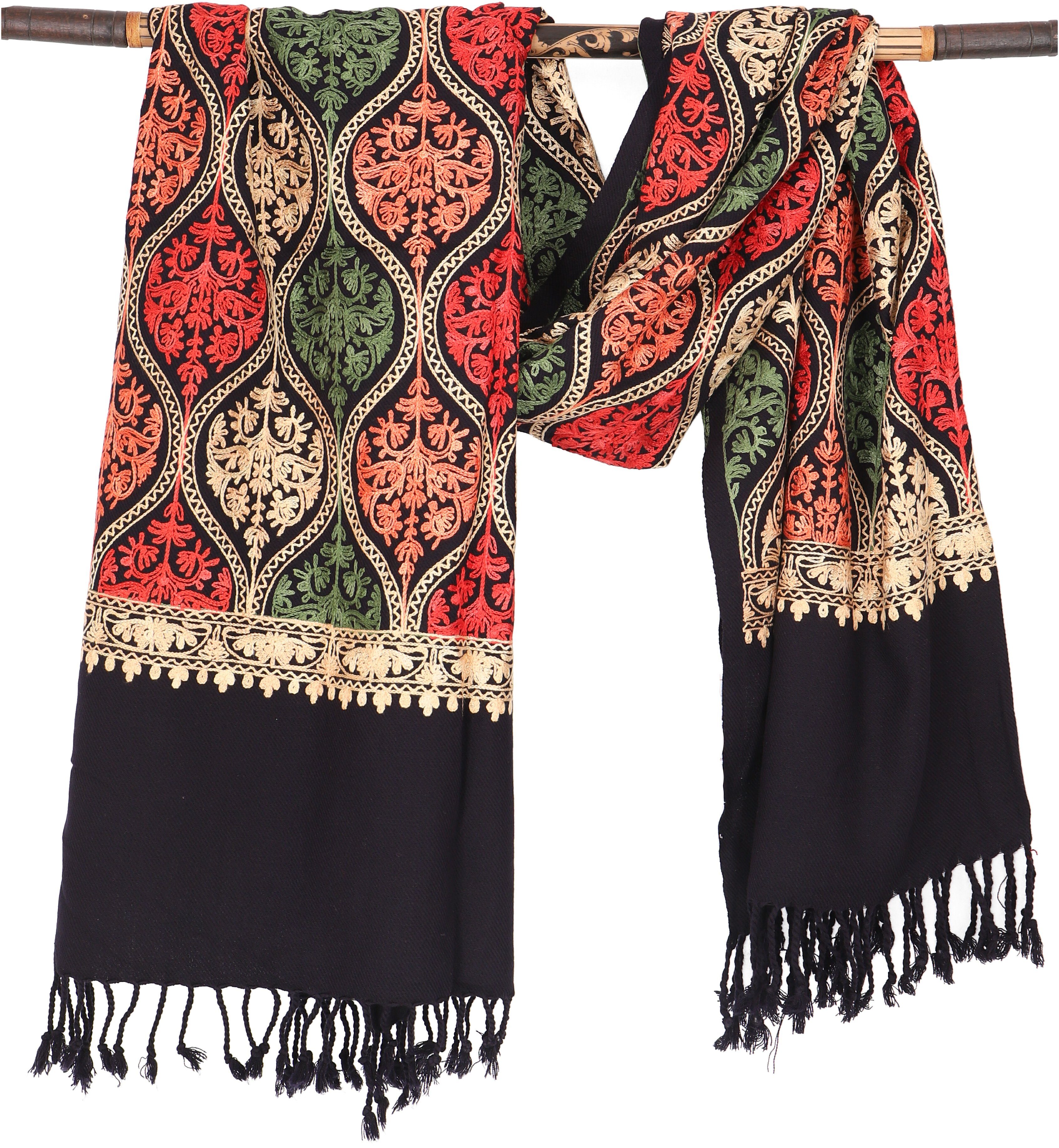 Guru-Shop Halstuch Bestickter breites Schal, schwarz indisches