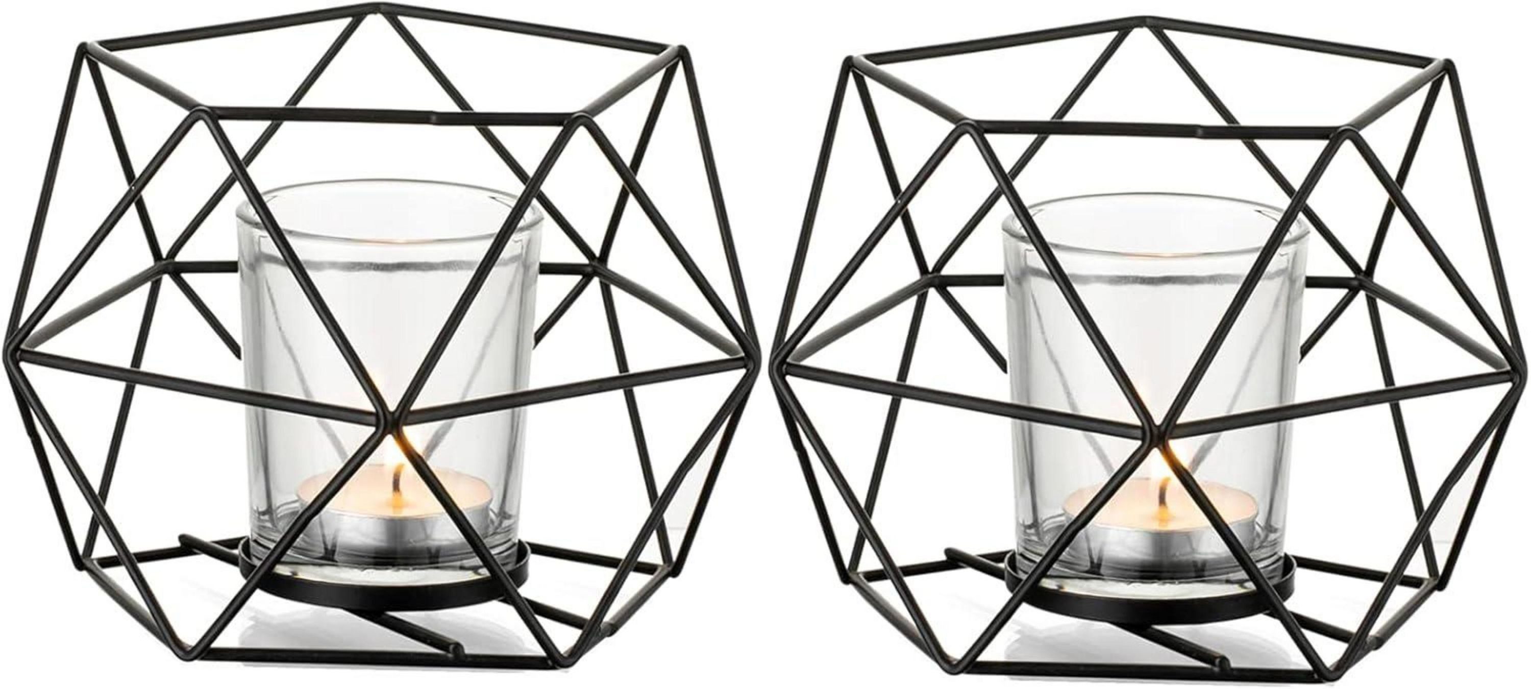 Dekohänger Teelichthalter Kerzenhalter Metall Schwarz Geometrisch 2er Set