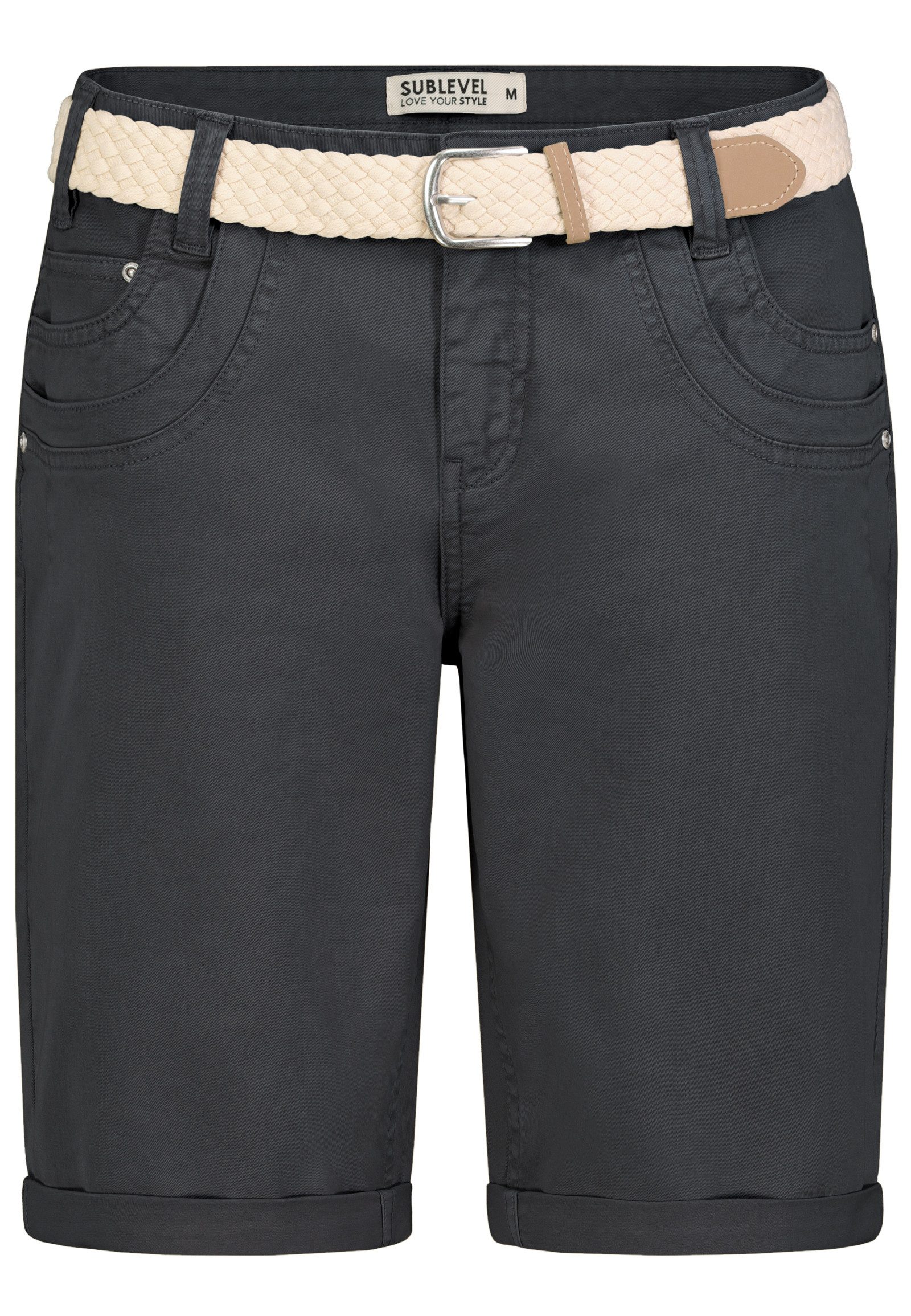 SUBLEVEL Bermudas Damen Short Bermuda kurze Hose Sommer Chino Short Stoff Hose Gürtel
