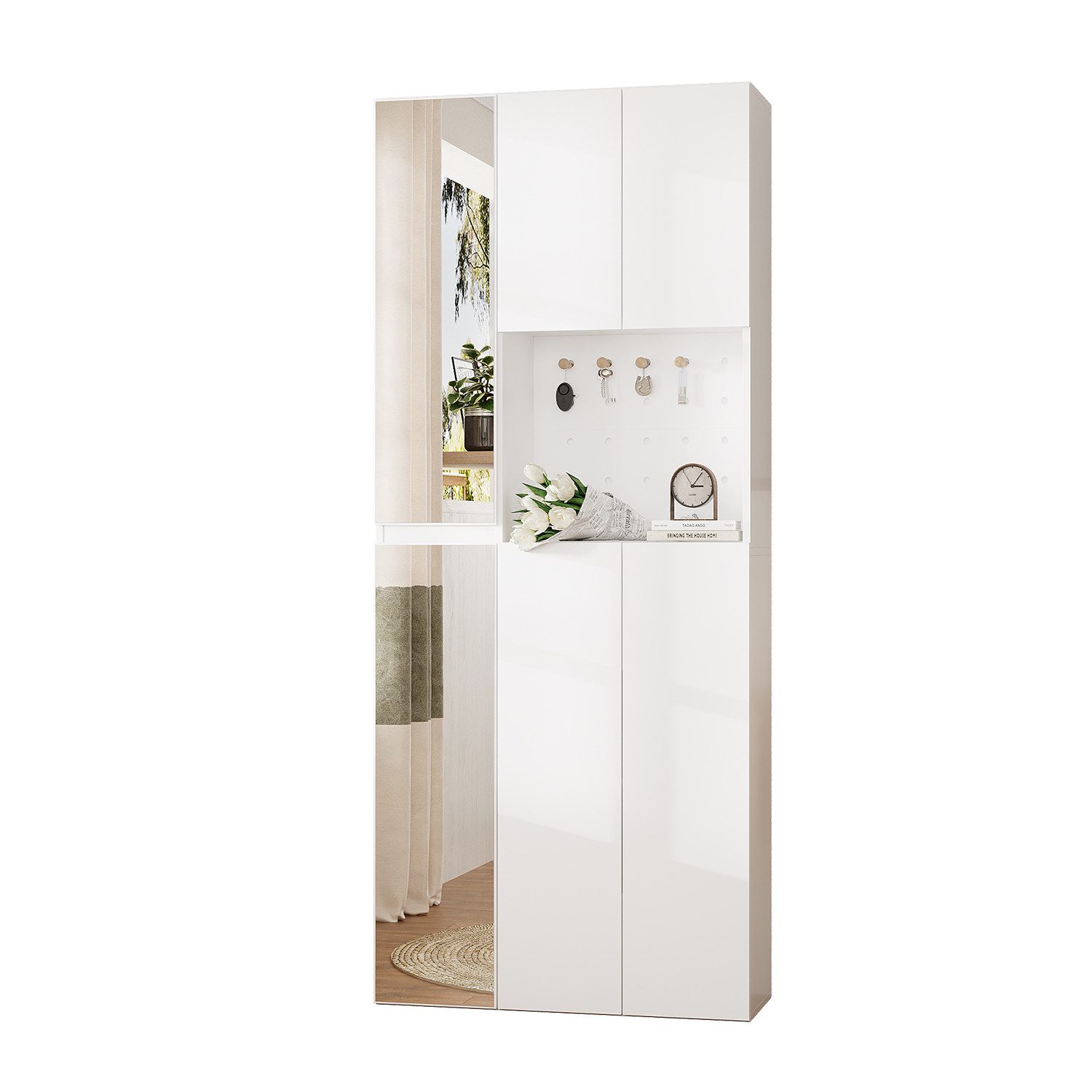 FUFU&GAGA Garderobenpaneel Garderobenpaneel mit Spiegel, weiß, MDF, 75×27×1 günstig online kaufen