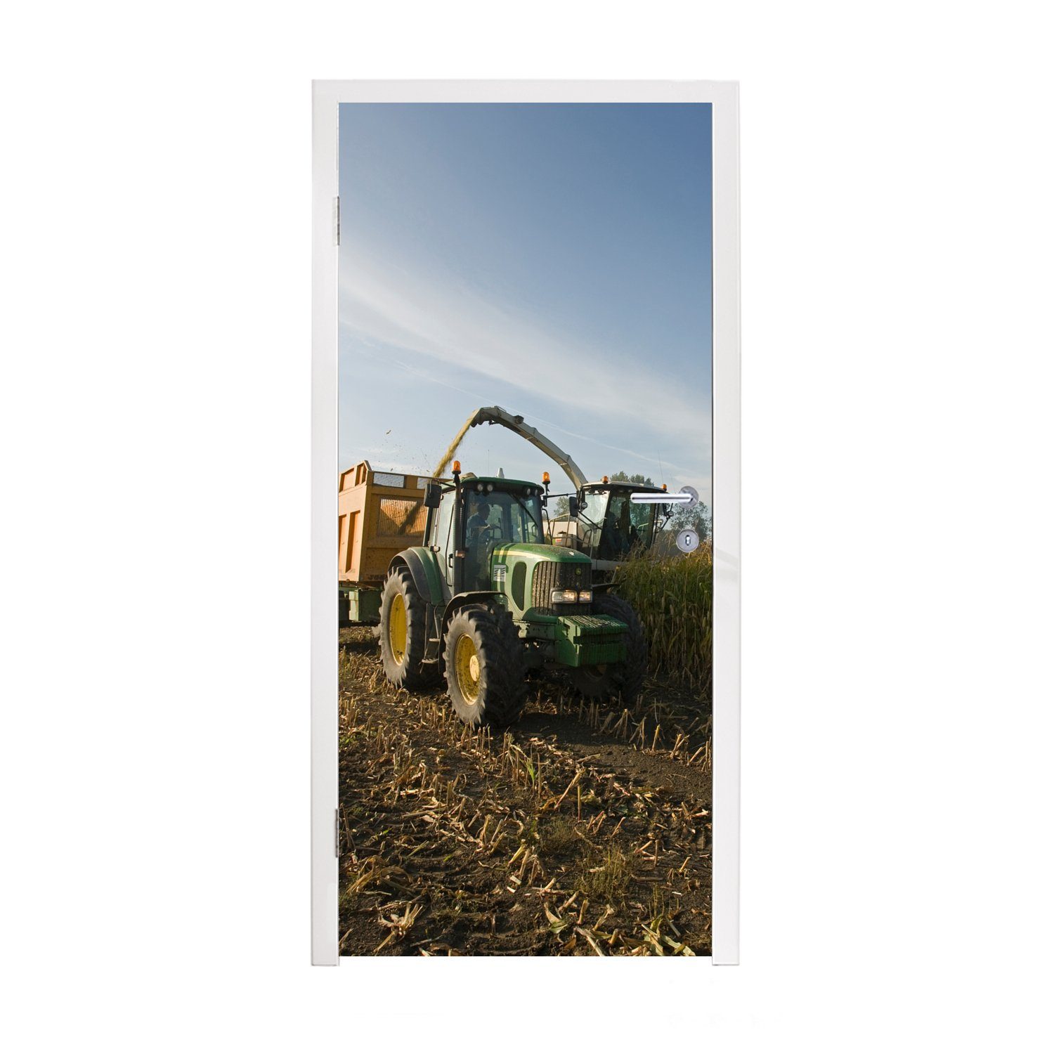 MuchoWow Türtapete Traktor - Anhänger - Mais - Grün - Landleben, Matt, bedruckt, (1 St), Fototapete für Tür, Türaufkleber, 75x205 cm