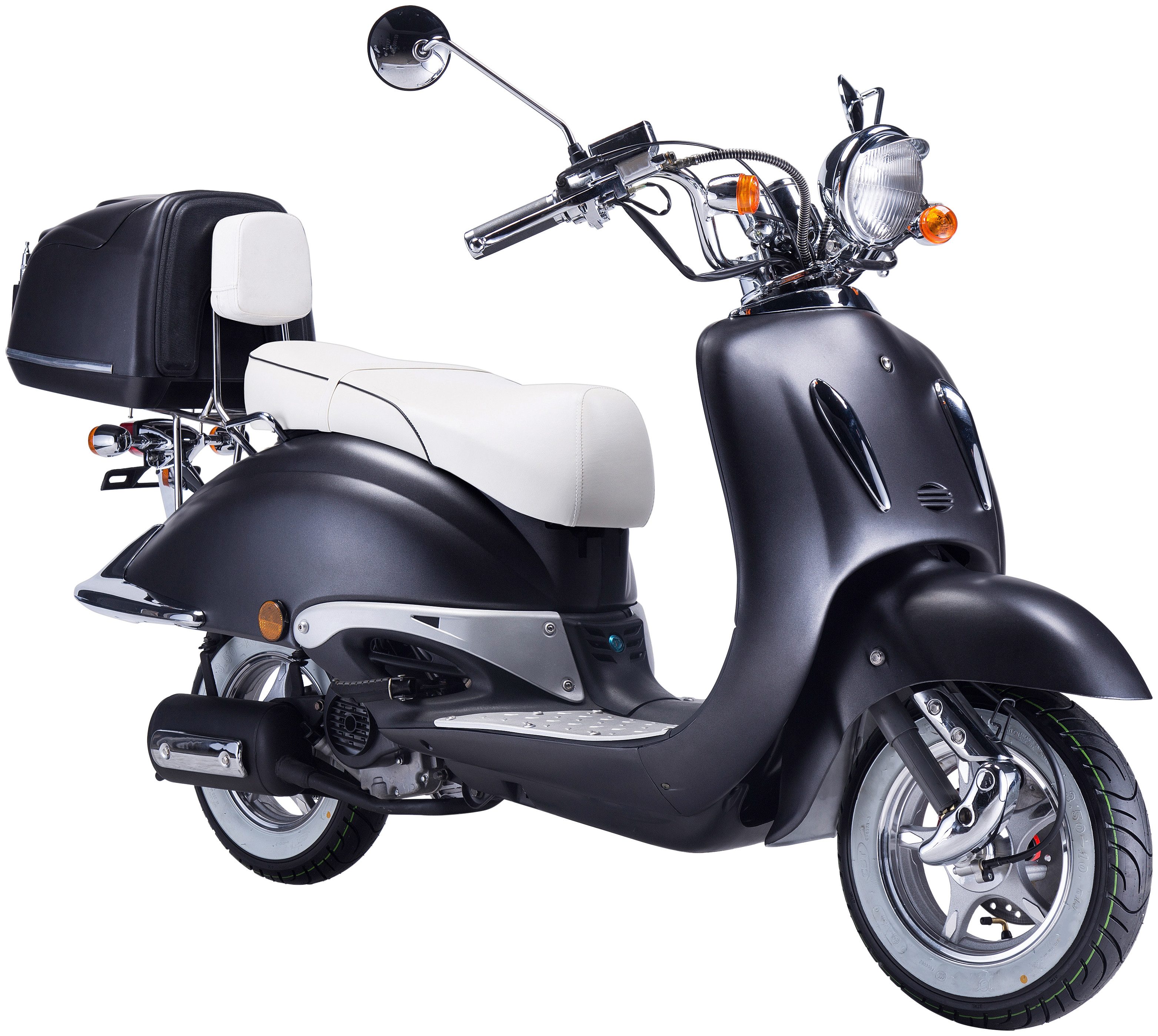 GT UNION Motorroller Strada, 125 ccm, 85 km/h, Euro 5+, (Set, mit Topcase), im Retro-Look