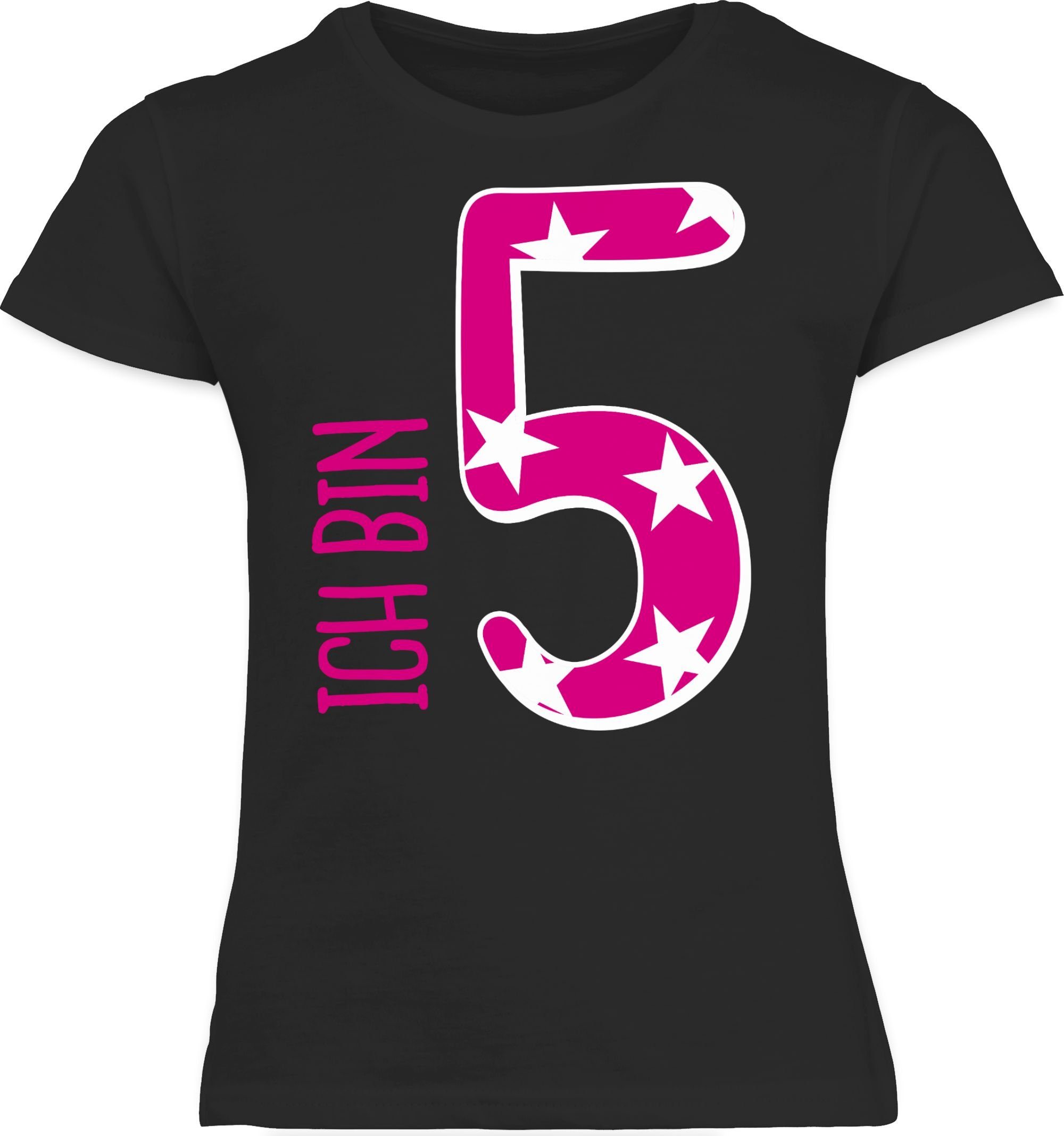 Geburtstag T-Shirt Schwarz Mädchen fünf Ich Shirtracer Rosa 2 bin 5.