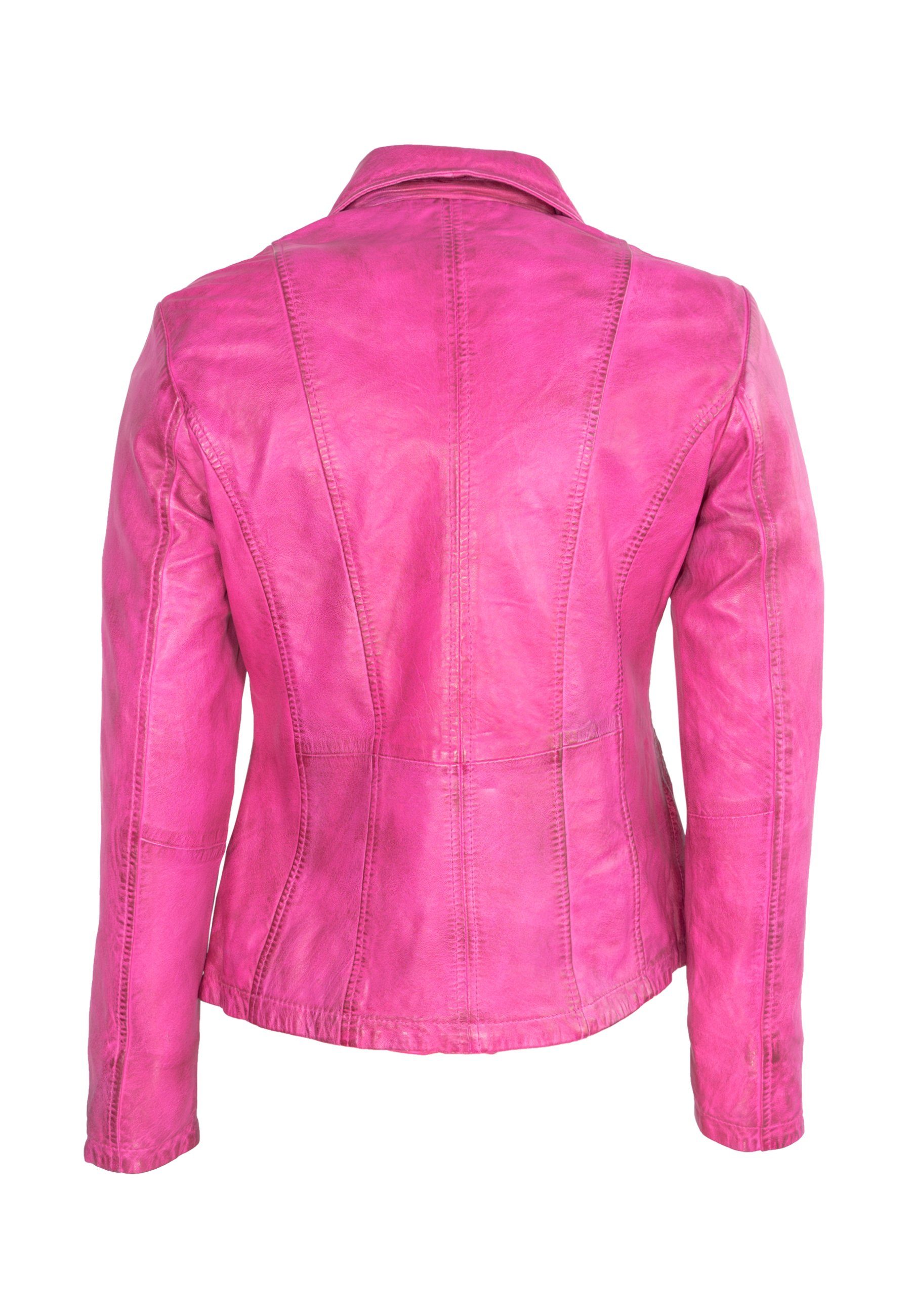 Lolus Lederjacke Clara shocking pink Leder aus Klassisch elegante Damen Lederjacke Lammnappa weichem