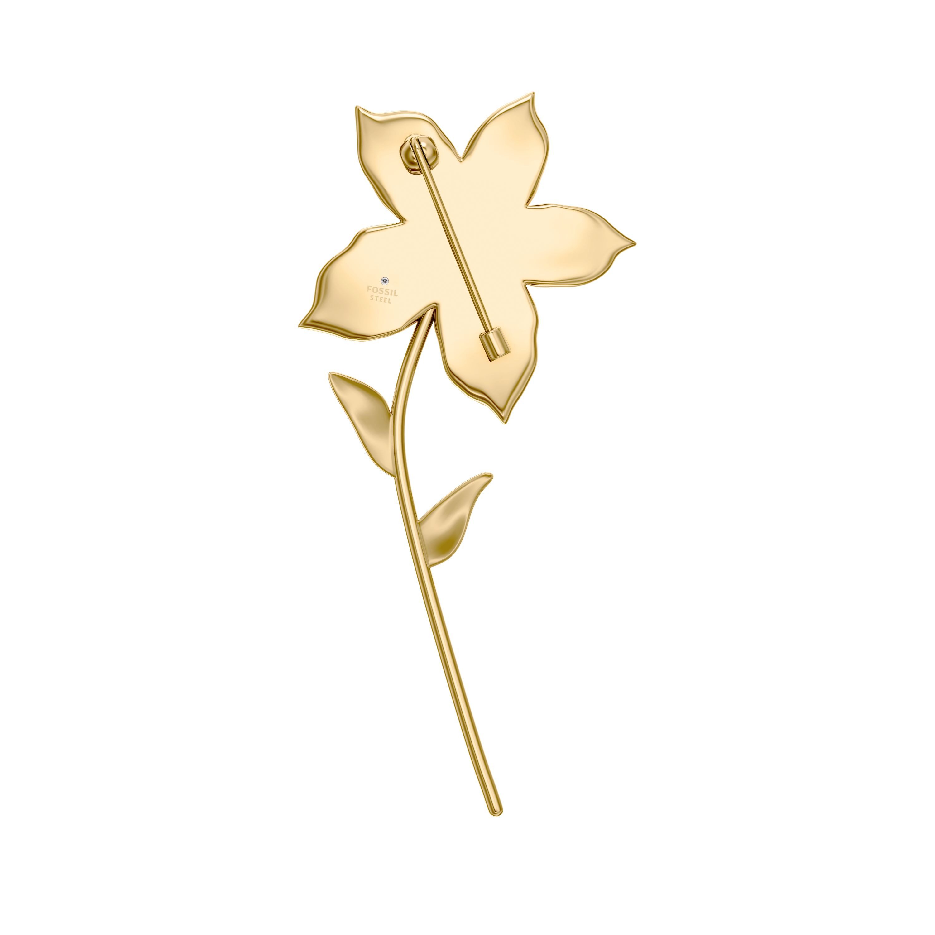 Fossil Anstecknadel Schmuck Geschenk Edelstahl Brosche Blume Sutton, mit Glassteinen