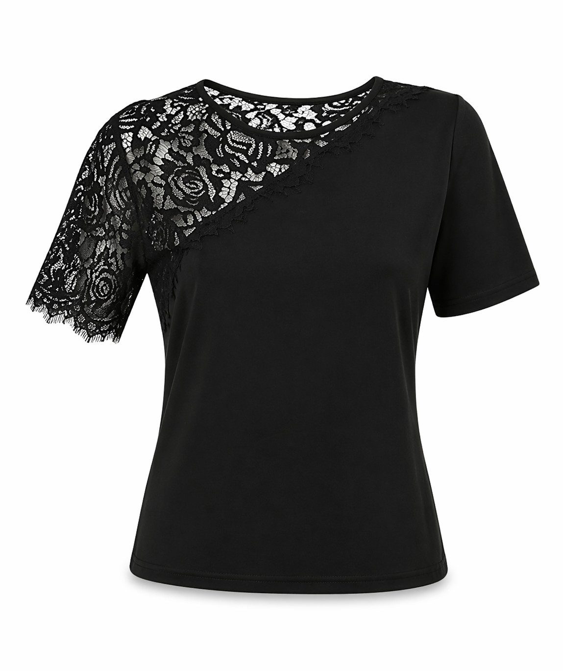 Freeman T. Porter Kurzarmshirt Sirila Lace Kurzarm Bluse - T-Shirt Damen - Spitzenshirt - Kurzarmshir