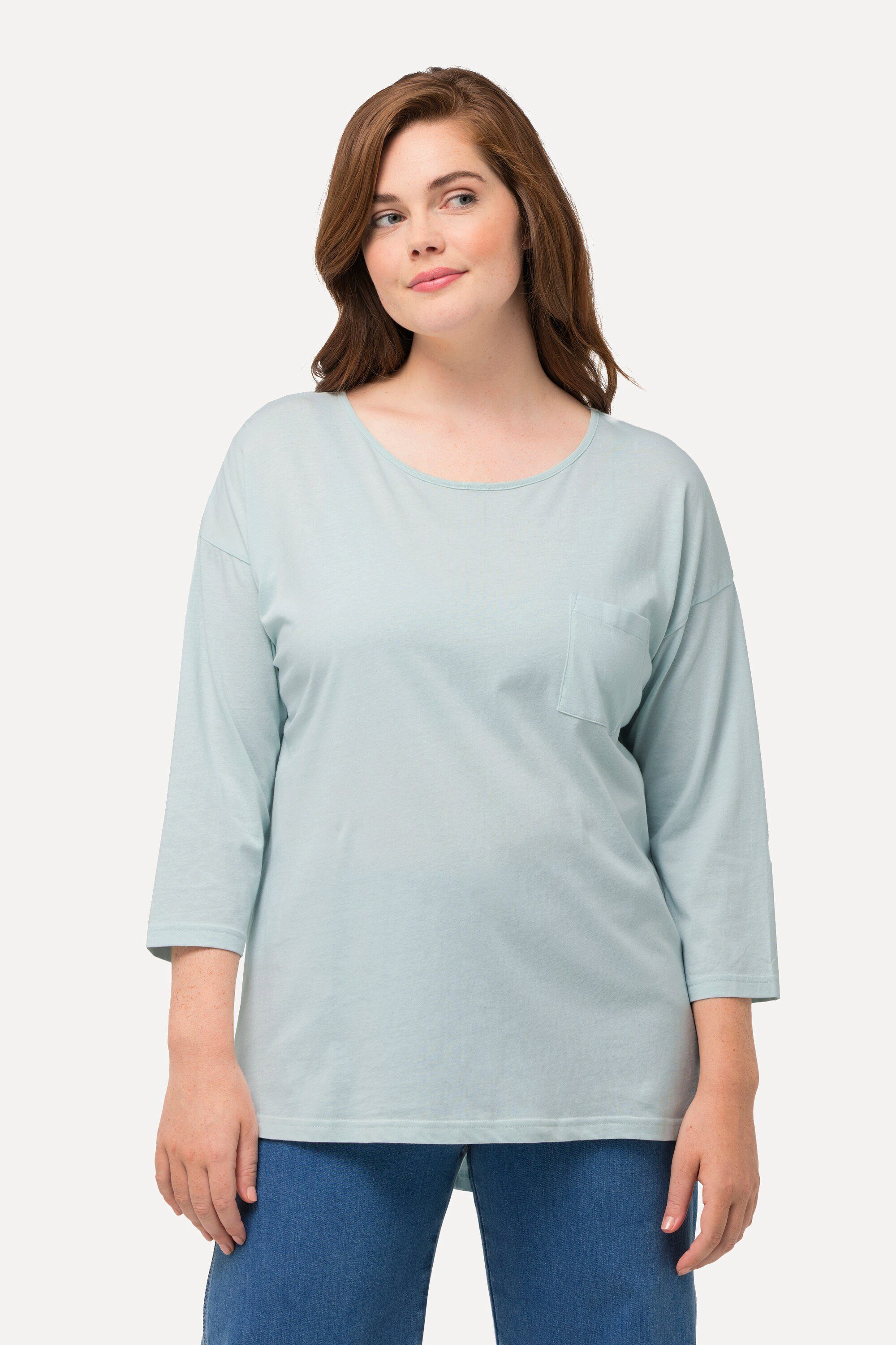 Ulla Popken Pyjama Schlafanzug-Shirt Rundhals 3/4-Arm Biobaumwolle