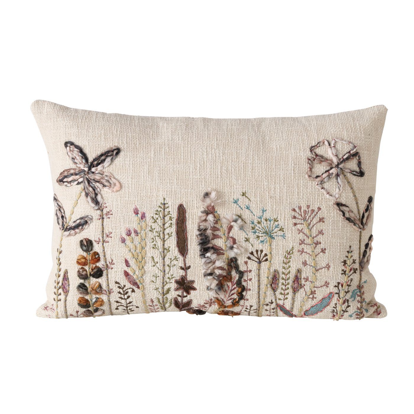 MF Zierkissen Sofakissen FloraBella – Handgewebtes Blumen-Kissen in Beige, (1 St)