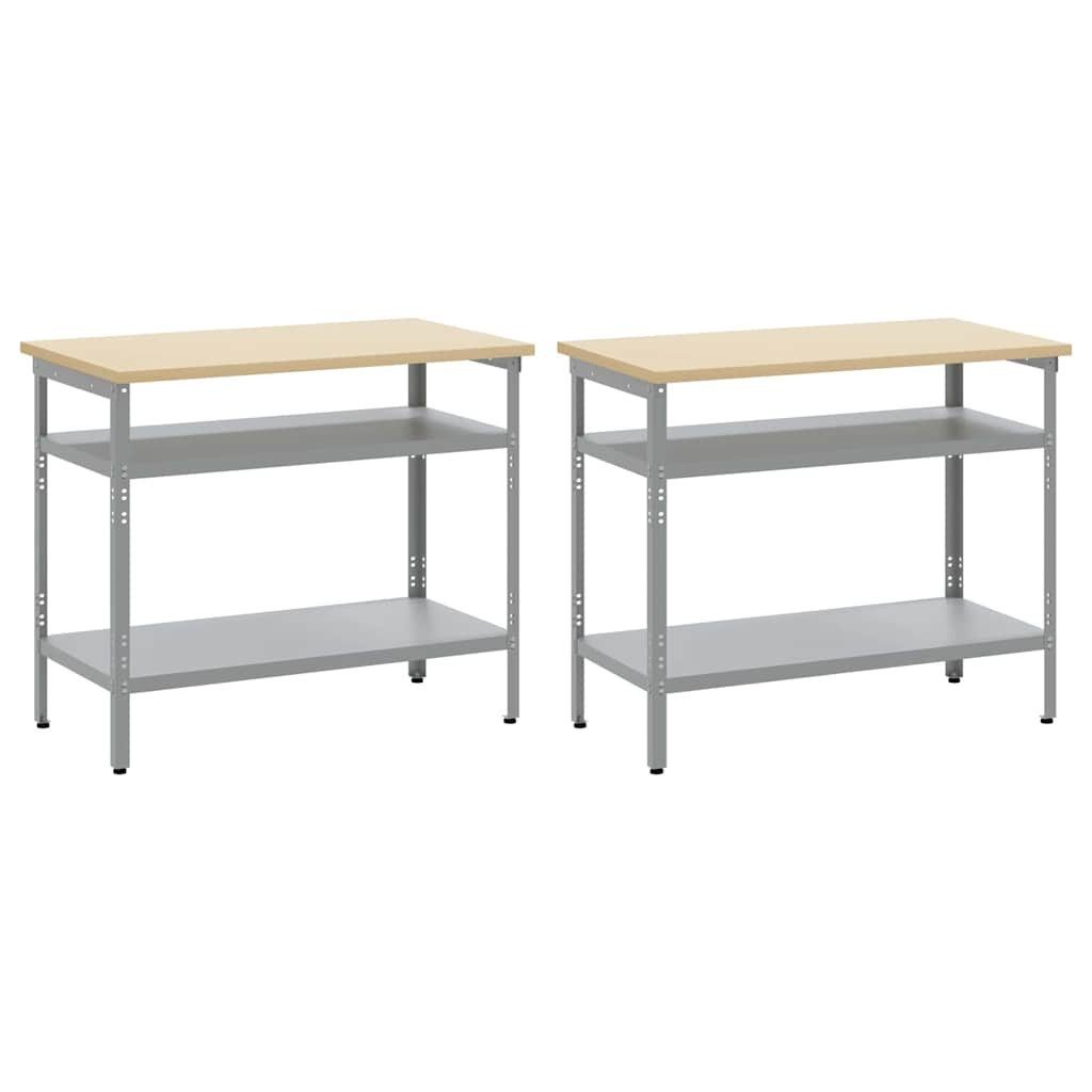 vidaXL Werkbank Werkbank-Set 2 stk. Beige und Grau Pulverbeschichteter Stahl, (2-tlg)