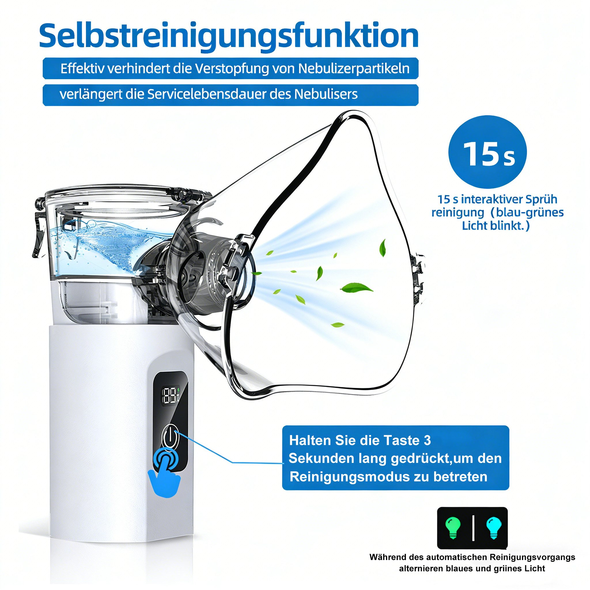 Luckice Inhalator Inhalationsgerät mit 1800mAh Akku, Inhalator für Erwachsene und Kinder, 3 Modi,Einfach zu bedienen & reinigen, Effiziente Zerstäubung für Heim – Bild 3 von 5