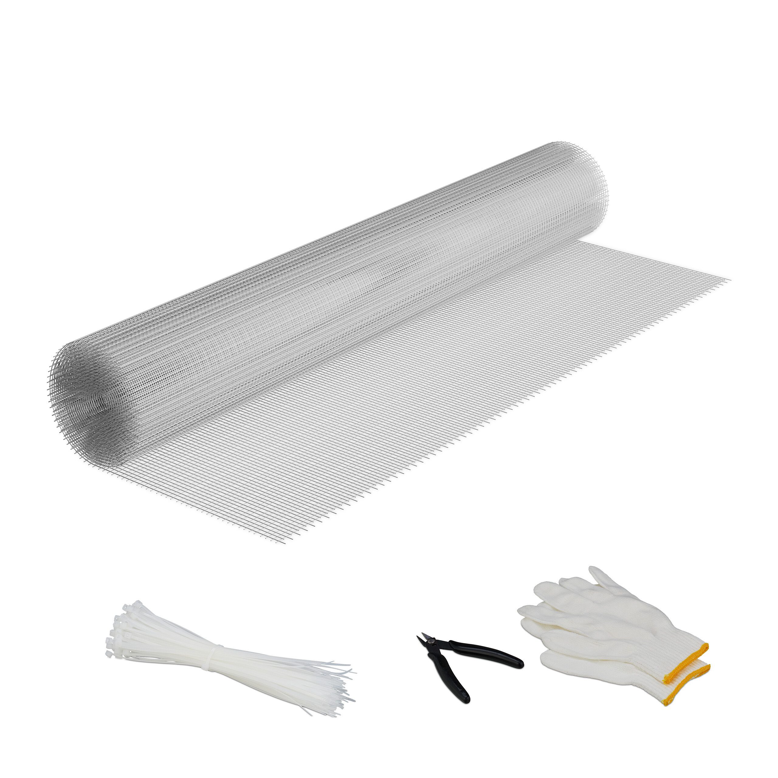 relaxdays Volierendraht 6,3 x 6,3 mm, (mit Drahtzange), 100 cm x 5 m