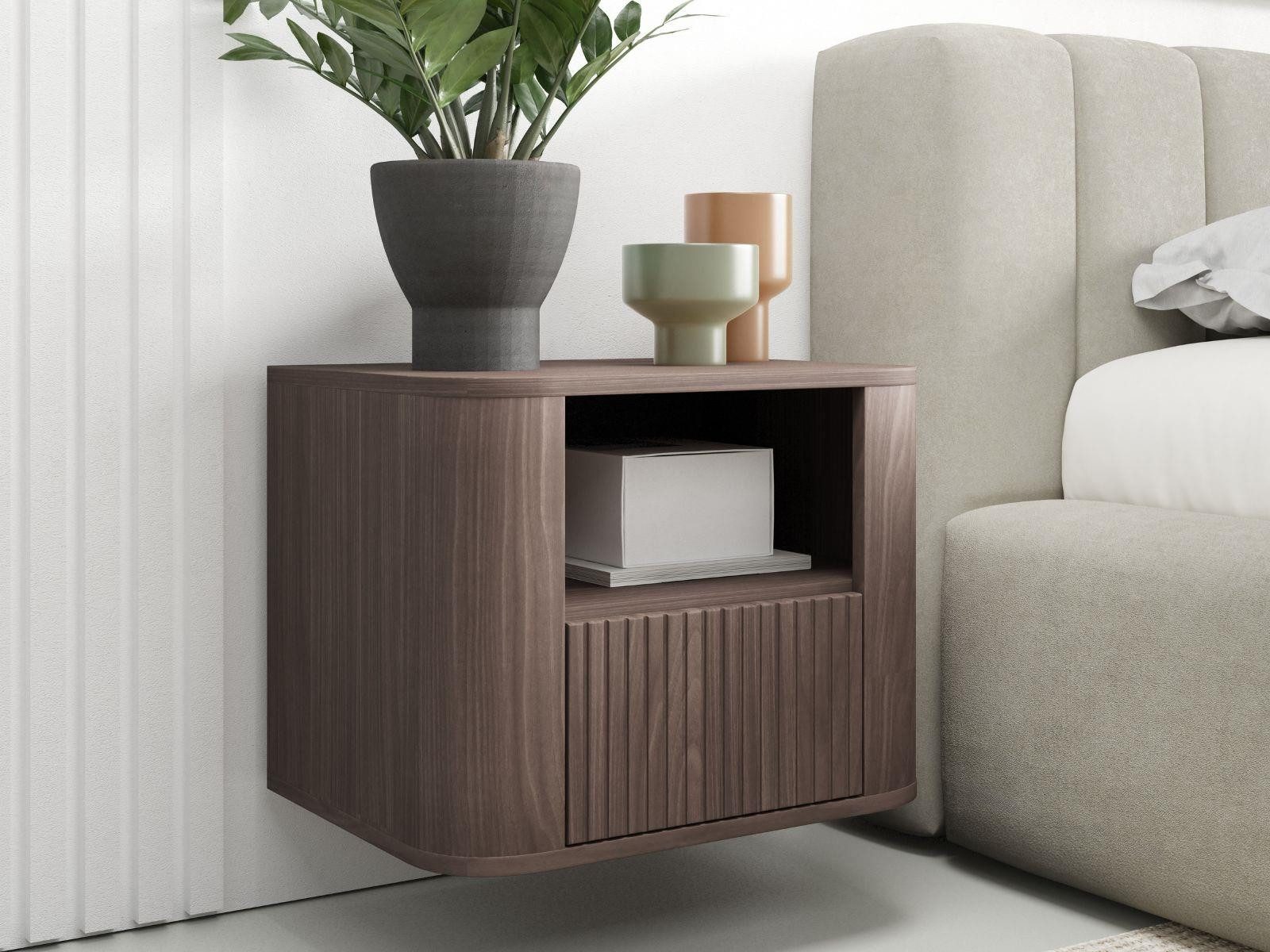 Compleo Nachttisch mit Schublade, Nussbaum oder Kaschmir, Nachschrank, MADE IN EU