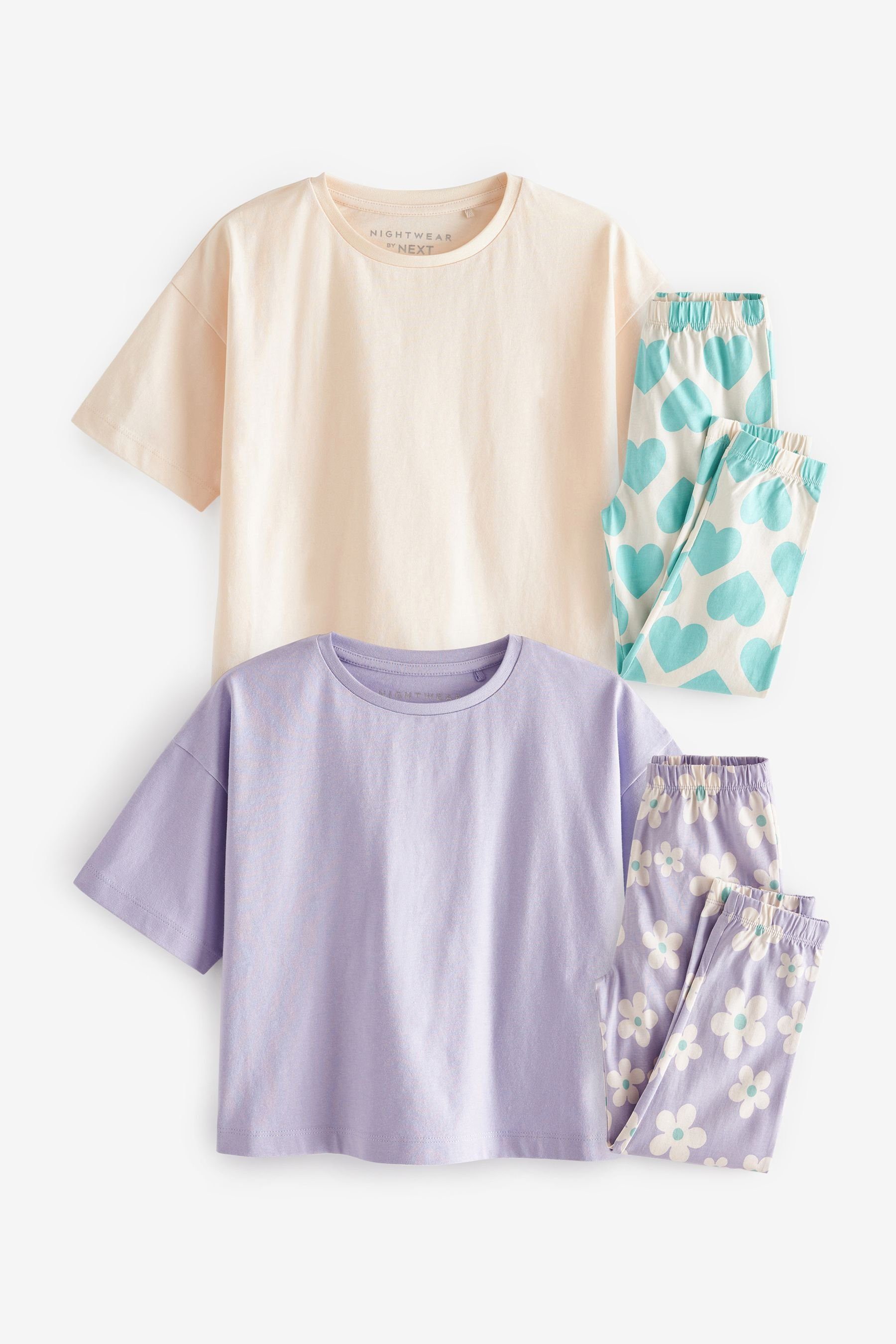 Next Pyjama Purple Lilac (4 Heart 2er-Pack Daisy Blue Schlafanzüge tlg)