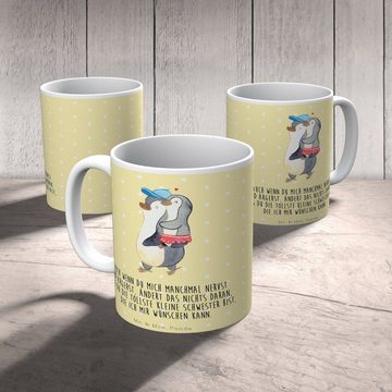 Mr. & Mrs. Panda Tasse Pinguin Kleine Schwester - Gelb Pastell - Geschenk, Tasse, Kaffeetass, Keramik, Brillante Bedruckung