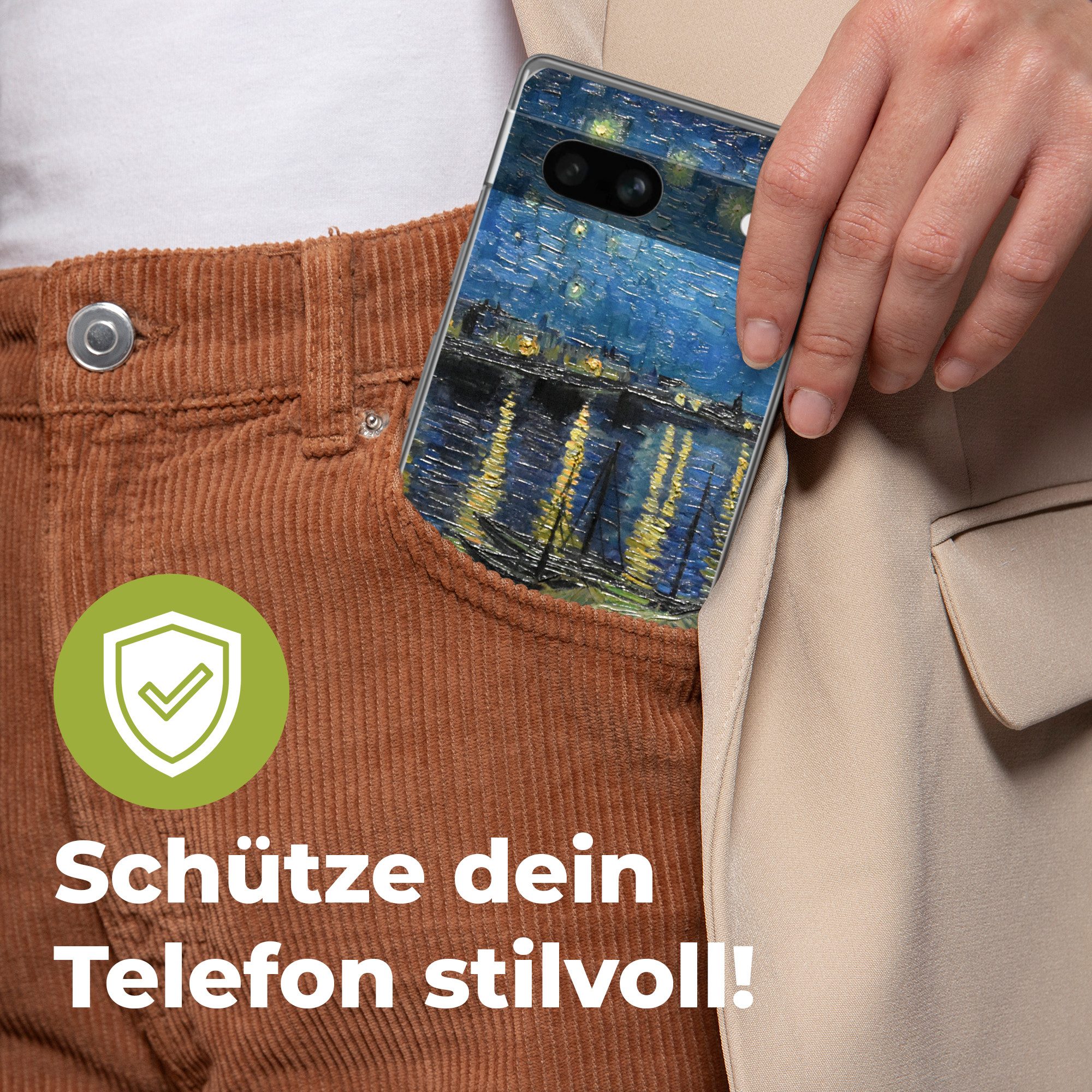 MuchoWow Handyhülle für Google Pixel 7a Sternennacht über der Rhone - Van Gogh - Kunst, Handy Case, Silikon, Bumper Case Dünn
