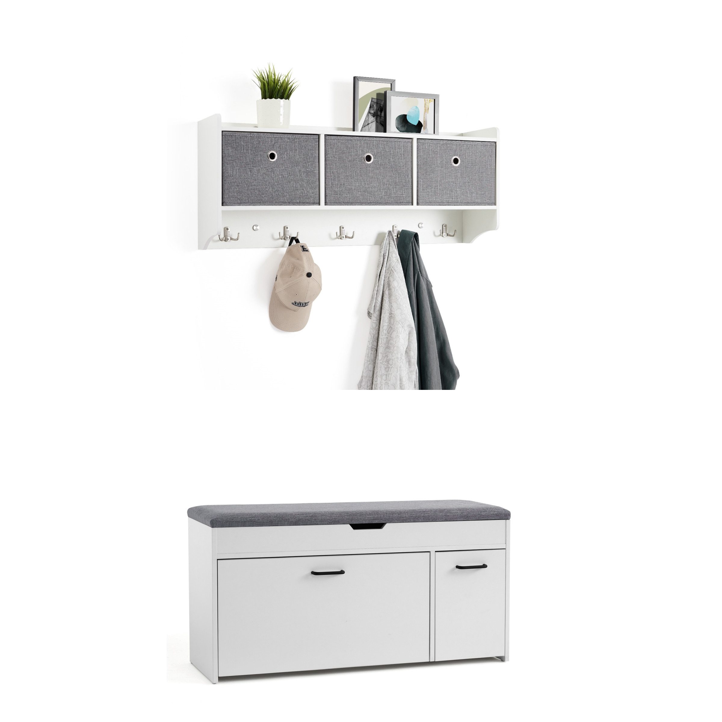 Mondeer Garderoben-Set (2-St), Garderobe mit Schuhbank, mit Stoff-Schublade günstig online kaufen
