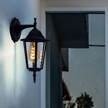 etc-shop Außen-Wandleuchte, Leuchtmittel inklusive, Warmweiß, Außen Bereich Wand Glas Laterne Grundstück Lampe ALU schwarz im