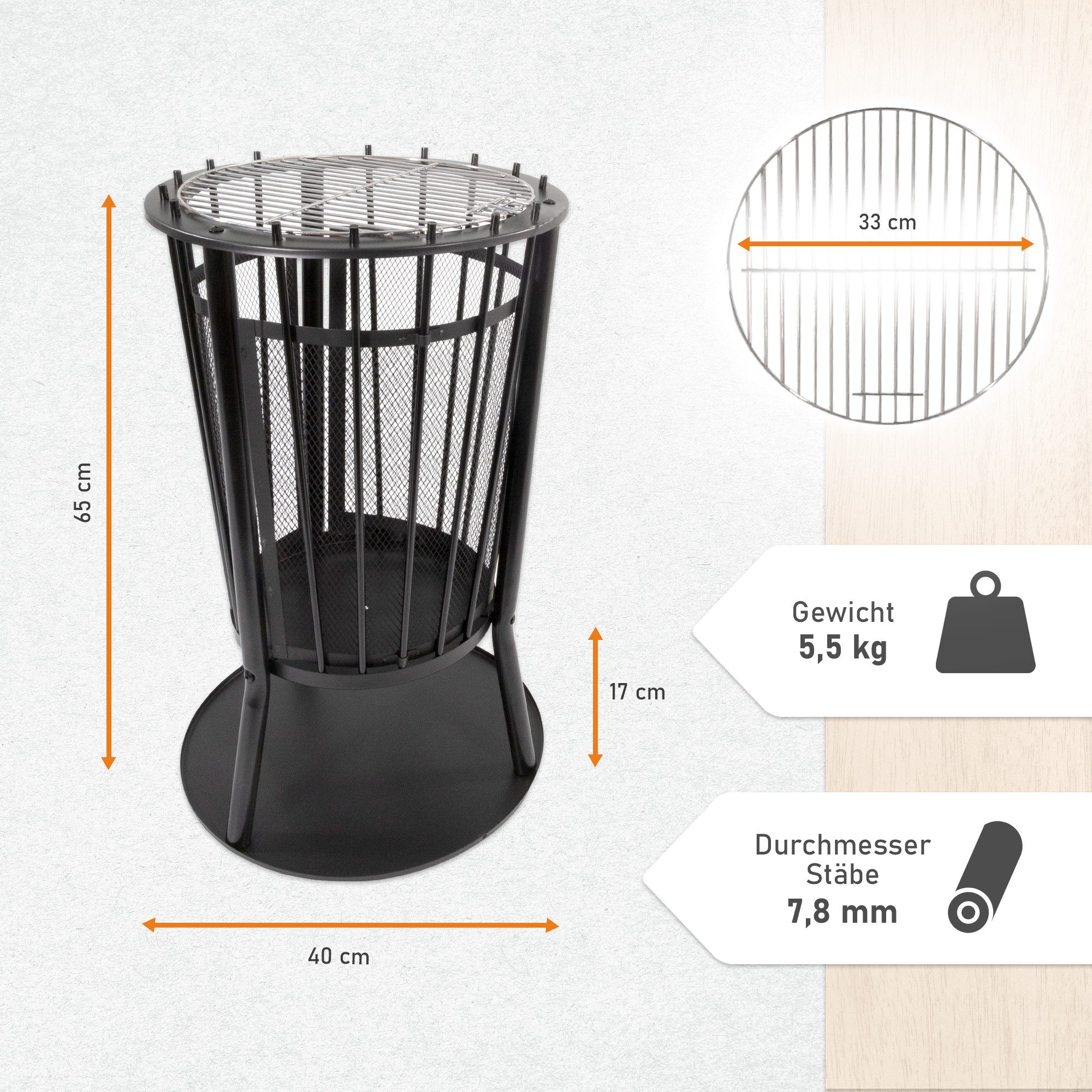 Lemodo Feuerkorb mit Grillgitter, Robuste Feuerschale günstig online kaufen