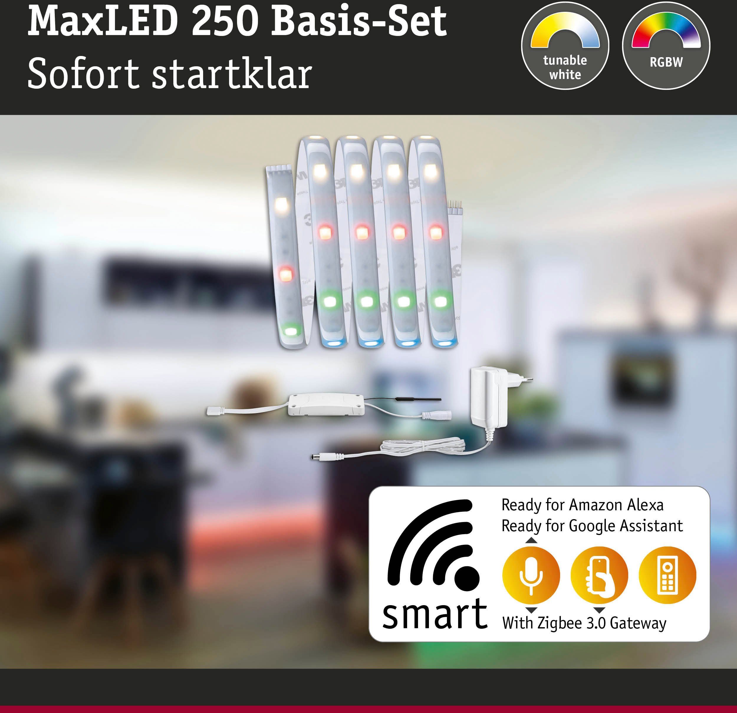 LED-Streifen IP44 Smart Basisset Paulmann RGBW, 250 beschichtet 300lm, 1-flammig, 300l 9W Zigbee 1,5m, MaxLED Home