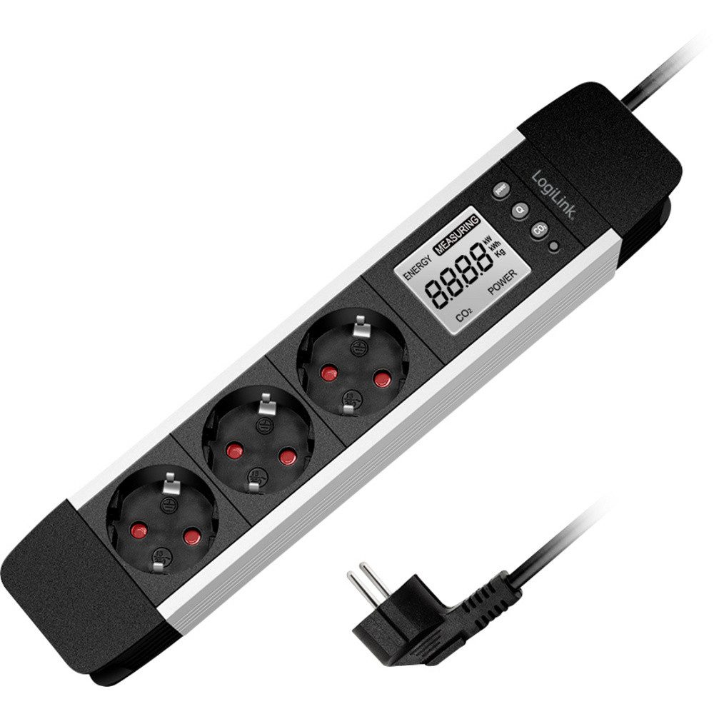 LogiLink LogiLink LPS285 Energiesparsteckdose Schwarz, Silber Schutzkontakt 1 Steckdosenleiste (Kabellänge 1.40 m)