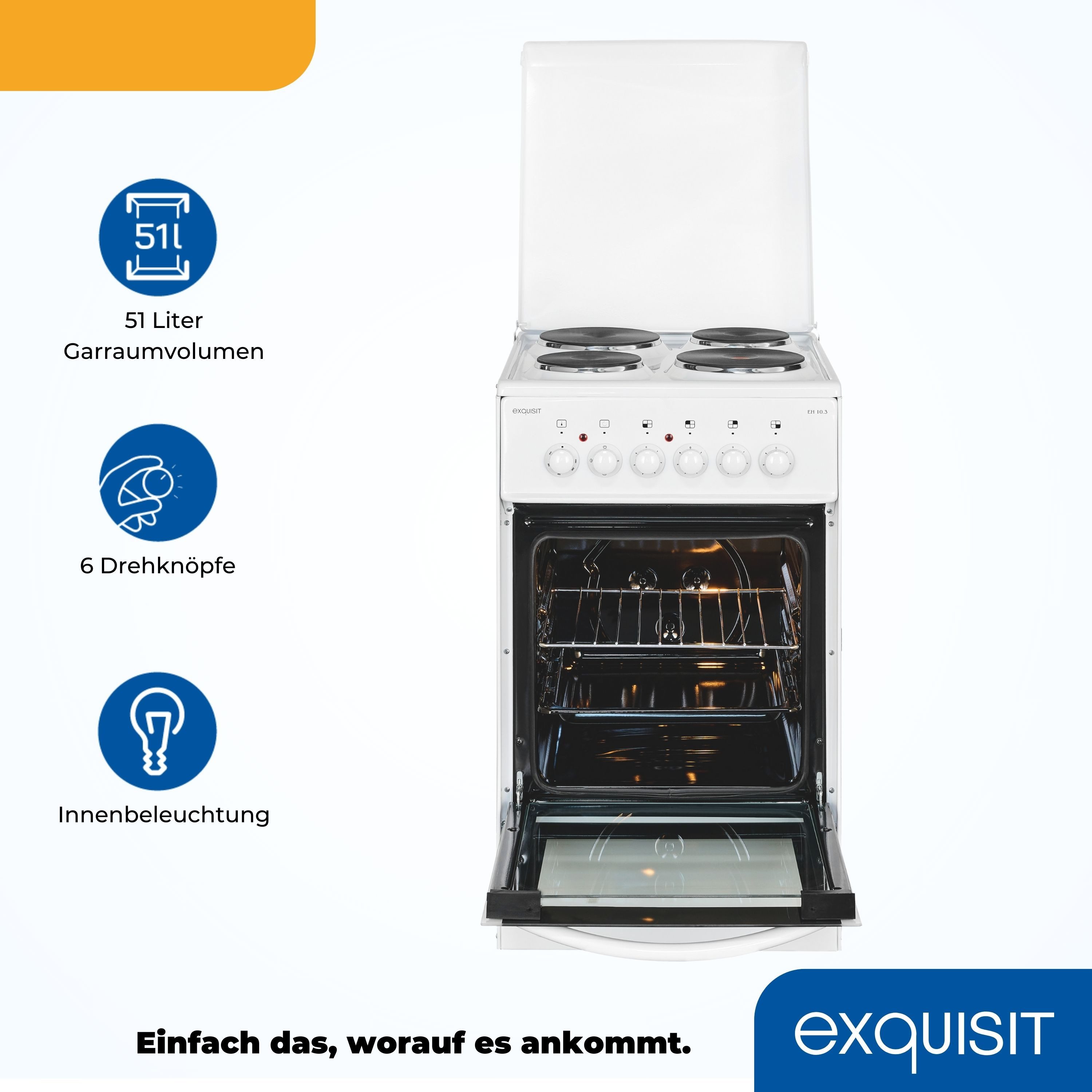 exquisit Elektro-Standherd EH 10.3 F2, Konventionell - für klassisches, traditionelles Backen & Braten