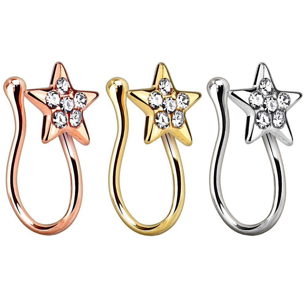 Ring Taffstyle Roségold Fake Ring Clip Stern Nase Non Piercing On Septum Kristallen, Nasenpiercing Hoop Nasenpiercing Nasenstecker Messing Fake Nasenring