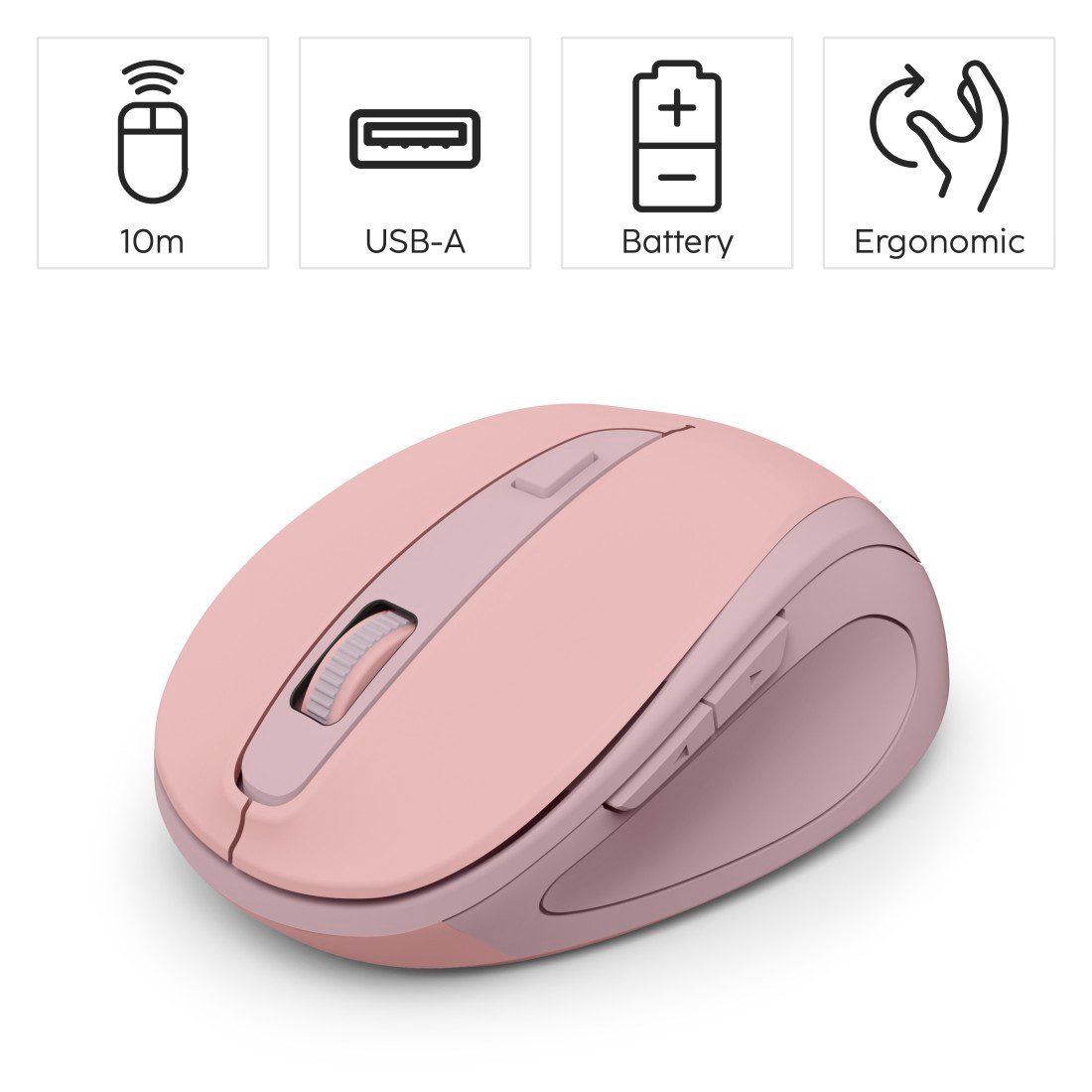 Hama Funkmaus WM-400 ergonomisch optisch 6 Tasten leise Maus (Funk, Ergonomisch, flüsterleise, 6 Tasten, DPI-Schalter, USB-Empfänger)