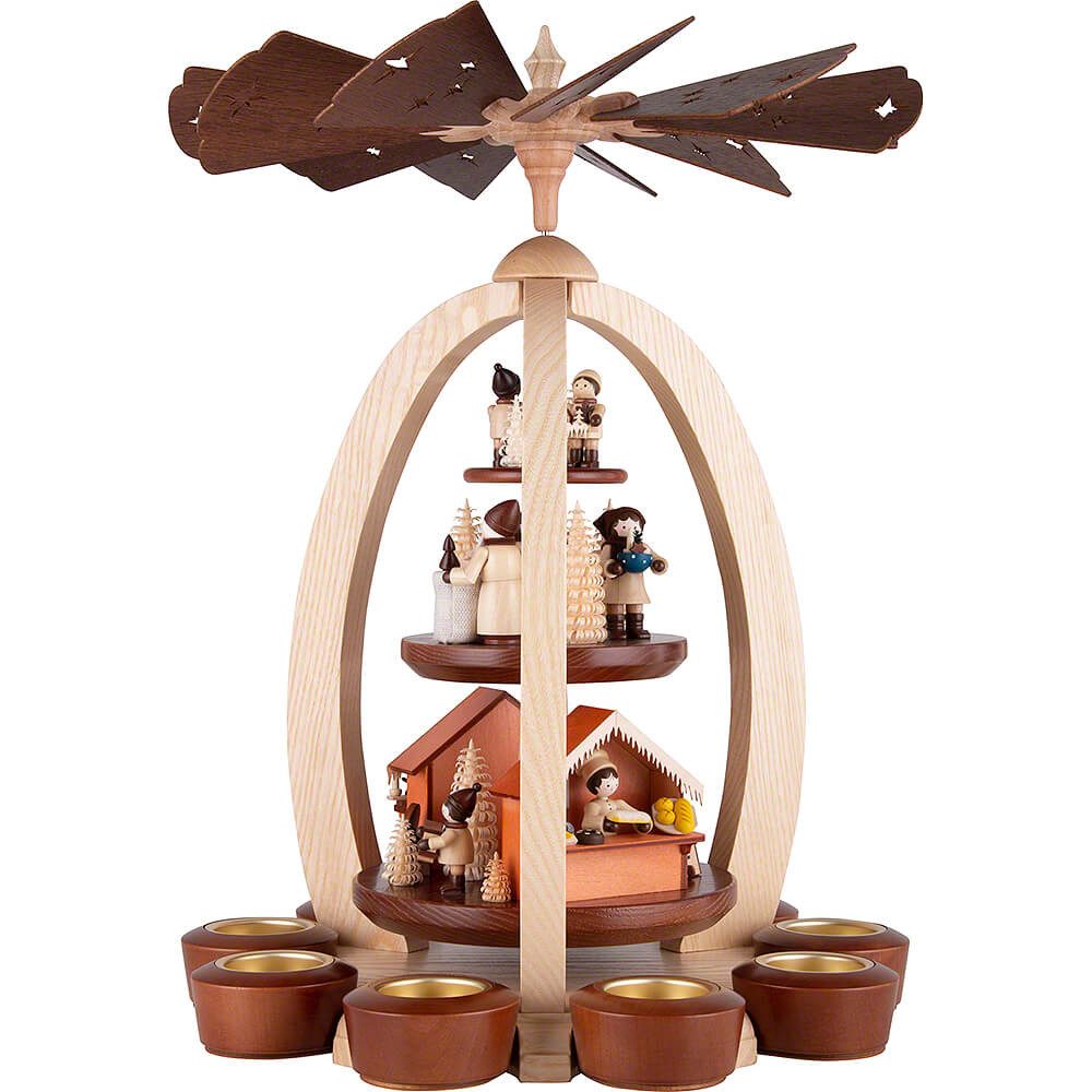 Erzgebirge-Palast Weihnachtspyramide 3-stöckige Pyramide Weihnachtsmarkt - Exklusiv (44cm) von Erzgebirge-P