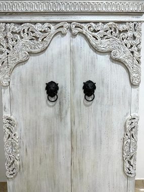 Oriental Galerie Mehrzweckschrank Weißer Schrank Rika Indien 180 cm Schlafzimmerschrank, Wohnzimmerschrank Weiß Landhaus