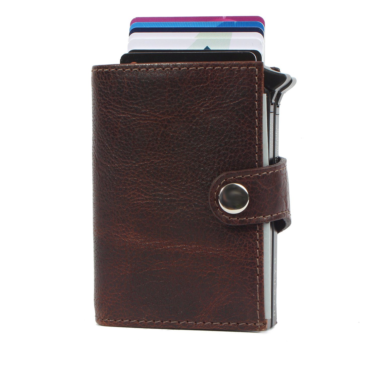 Upcycling leather, RFID aus noonyu Mini Kreditkartenbörse brown Geldbörse double Leder Margelisch