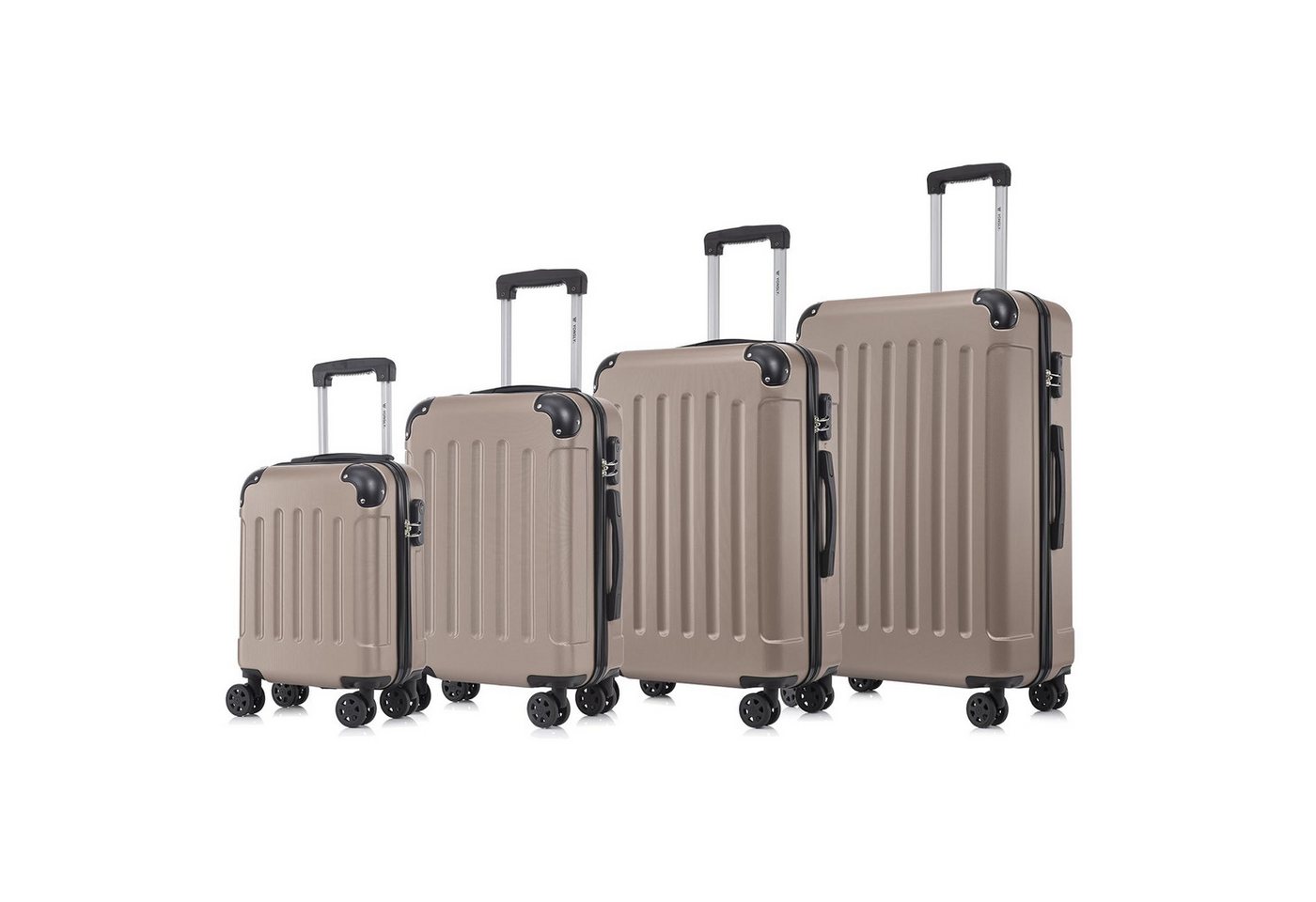 YONSLY Kofferset 4er Set, Reisekoffer Trolley mit 360° Rollen ABS-Hartschalen, 4 Rollen, (4 tlg., Sicherheitsschloss Weichem Gummigriff Handgepäck S/M/L/XL), Leichtes Gepäckset Trolley 4er Koffer Set, Reisekoffer