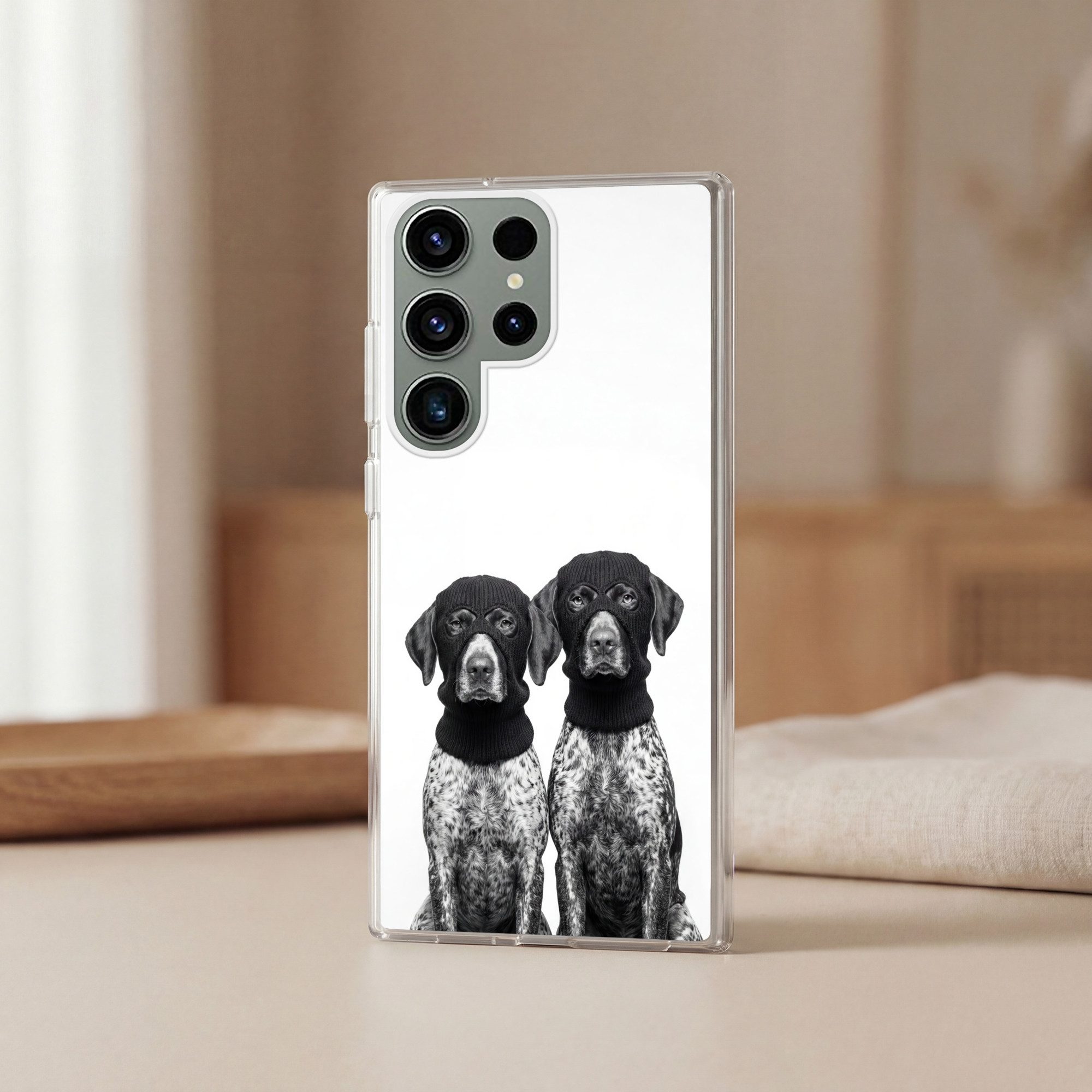 MuchoWow Handyhülle für Samsung Galaxy S23 Ultra Hunde - Balaclava - Schwarz - Weiß