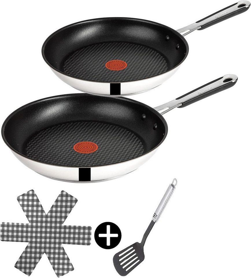 Tefal Pfannen-Set Jamie Oliver E76 Pfannenset 20, 28cm, Pfanne alle Herdarten+ Induktion, Edelstahl 18/10 (Pfanne, Bratpfannen Set, Pfannenset, Wok, Wokpfanne, Schmorpfanne, SET7 Pfannen Inkl. 1 Wender & Filzschoner), für alle Herdarten geeignet
