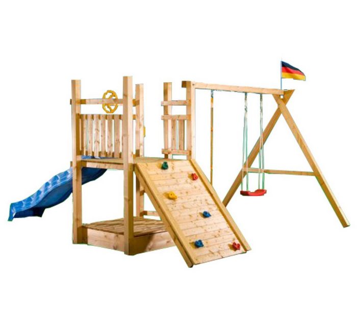 bv-vertrieb Spielturm Kletterturm Holzturm Spielturm für Kinder mit Sandkasten Schaukel und Rutsche - (3372)